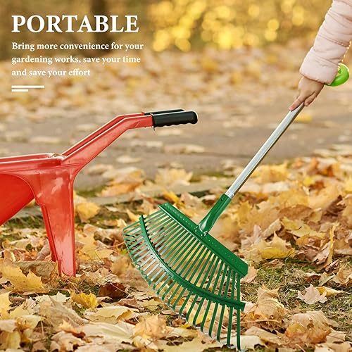 Miniatura 7 de Rastrillo de hojas para césped, herramienta de jardinería resistente, dientes para una limpieza eficiente de hojas y desechos, diseño ergonómico