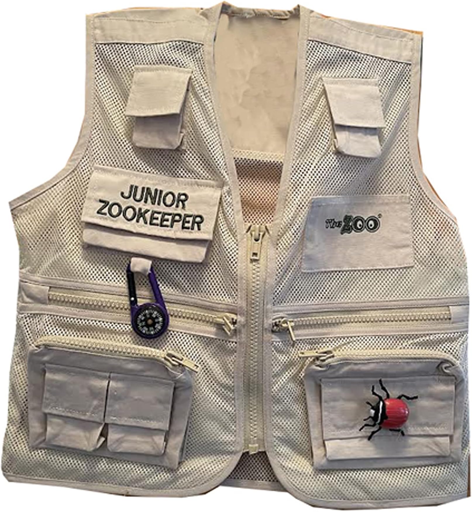 Junior Zookeeper Vest with 12 pockets and snap-on toys for imaginative fun. Easy to use quality zips.