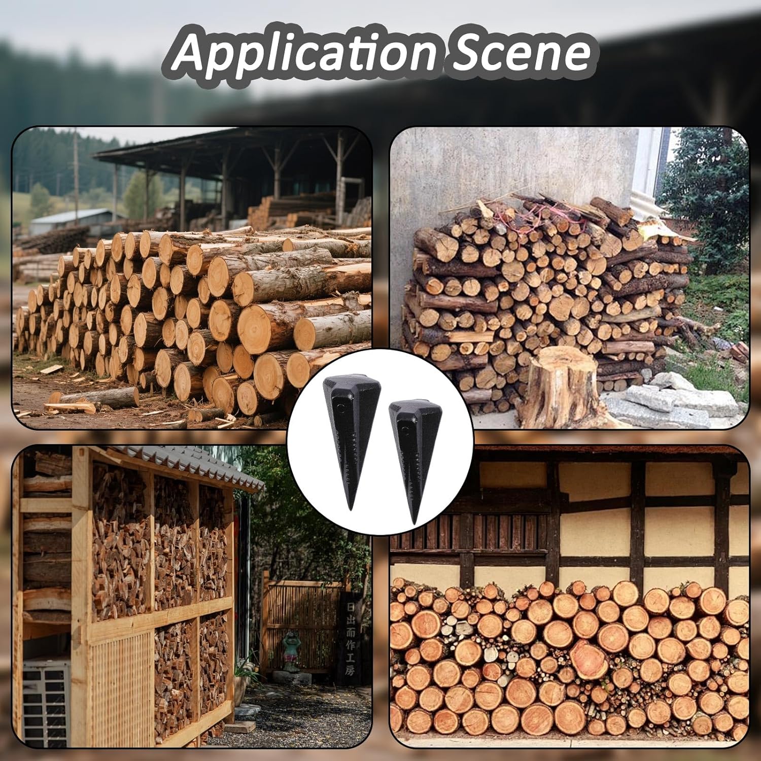 2 Pcs Wood Splitting Wedge Steel Wood Splitter Wedge 4-Direction Splitting Tool for Home Use, Black