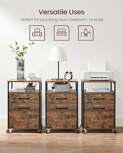 Miniatura 26 de VASAGLE Archivador móvil con ruedas, 2 cajones, estante abierto, para A4, tamaño carta, carpetas colgantes, gris carbón y negro tinta UOFC071B04