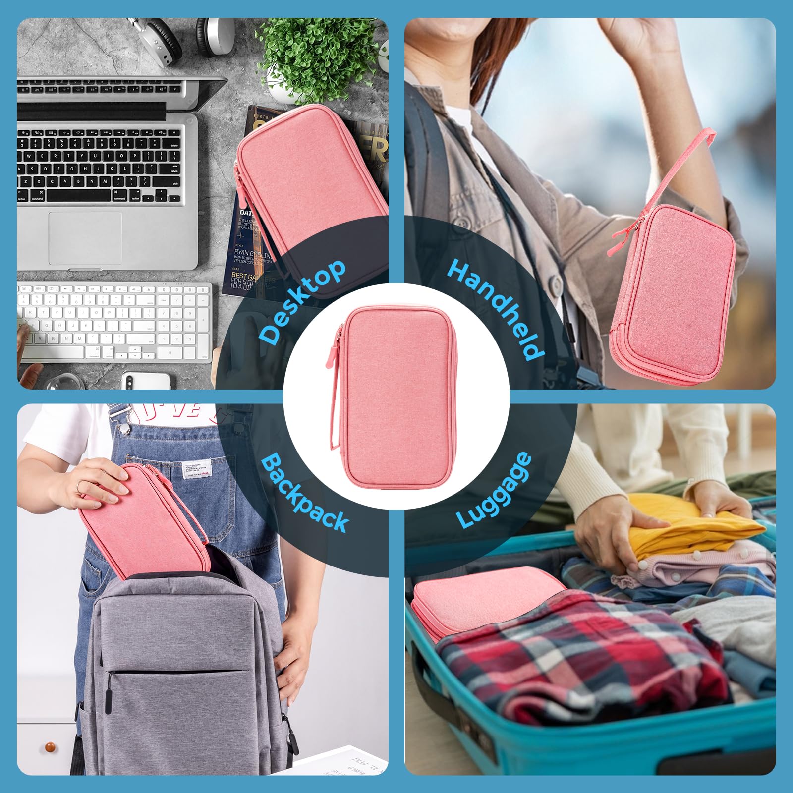 ProCase Porta Cavi da Viaggio a 3 Strati Viaggio Accessori Utili, Borse Organizer per Cavi Tech Pouch Custodia Portatile per Cavi, Caricabatterie, Power Bank, Adattatori - Rosa/S