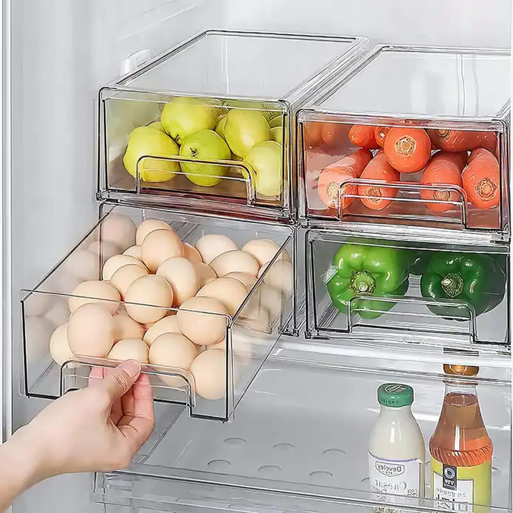 Fridge Organizer Bins, 2 Pack Extra Large Refrigerator Organizer Bins Pull Out Drawer, Stackable Clear Fridge Organization and Storage Containers for deli,Fruit, Pantry, Freezer, Kitchen Organization