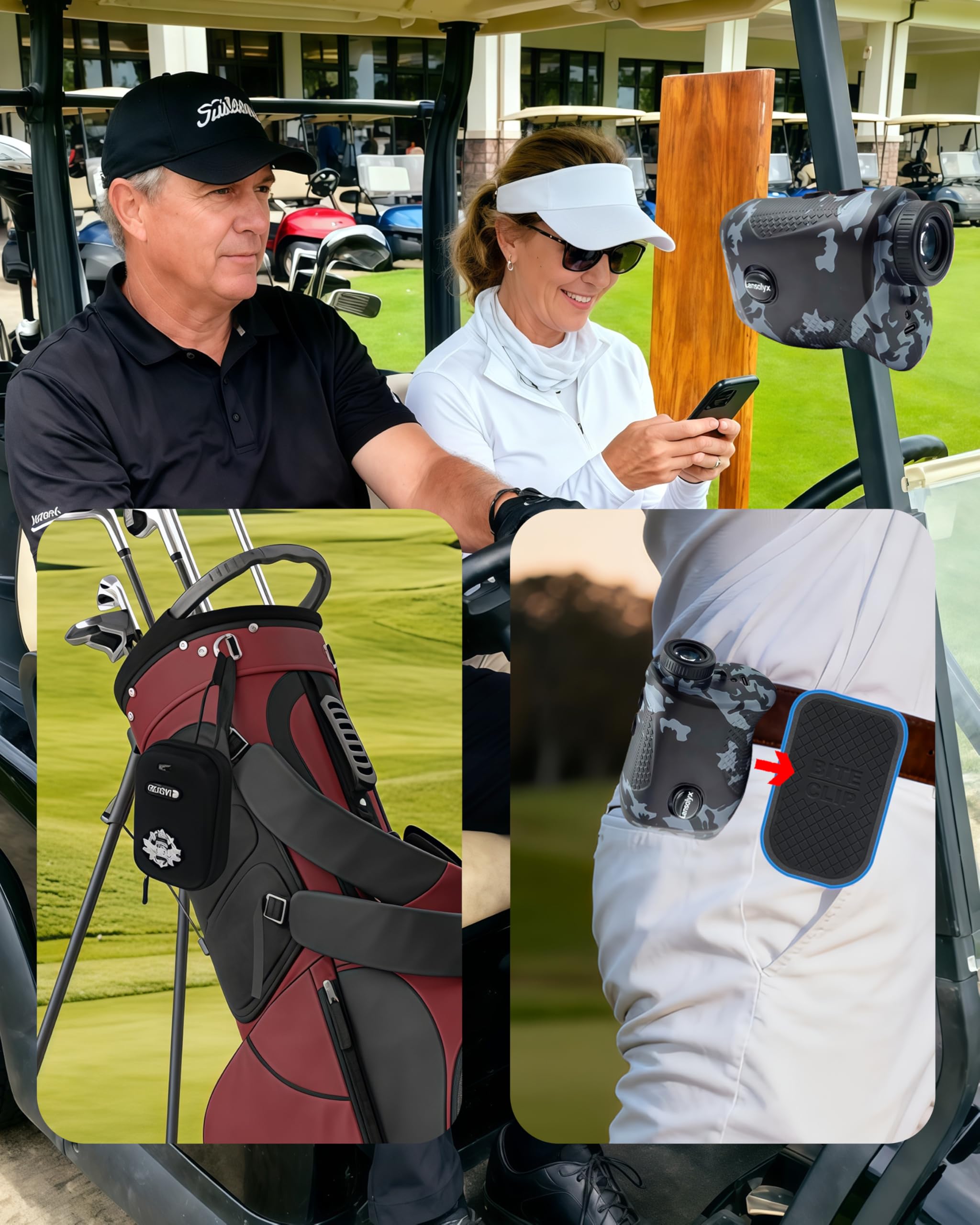 Télémètre de golf avec pente – Télémètre laser de 1 200 m avec verrouillage du drapeau, grossissement 7x, verrouillage du mât avec vibration d'impulsion, rechargeable, bande magnétique