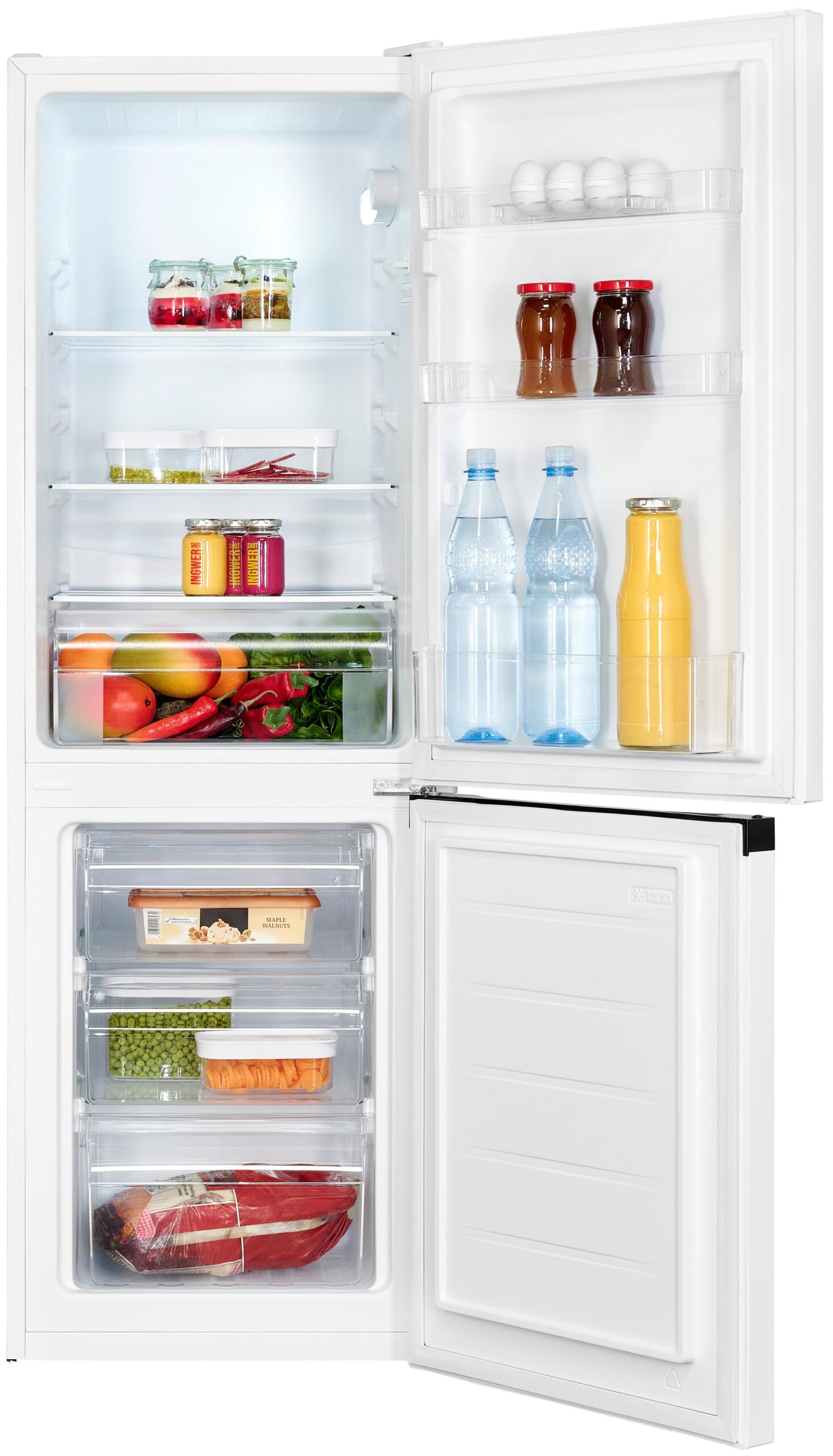 Exquisit® Frigorífico Combi Blanco 159L Clase C Puerta Reversible | Control electrónico, alarma de puerta, enfriamiento rápido, iluminación LED y medidas 144,0 x 47,4 x 49,5 cm