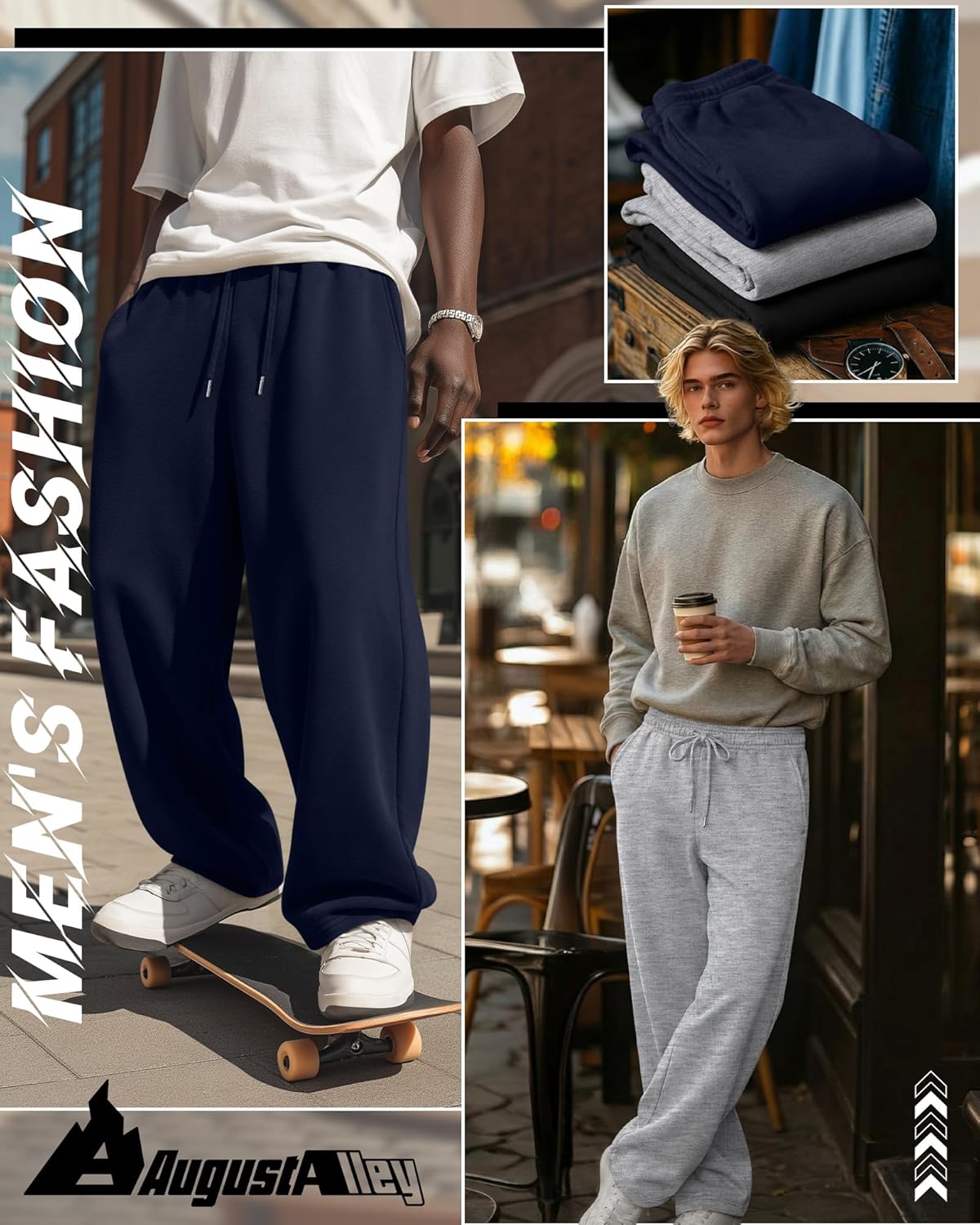 3 Pack Men's Baggy Sweatpants Wide Leg Open Bottom Drawstring Pants Lounge Athletic Loose Joggers with Pockets - Image 2