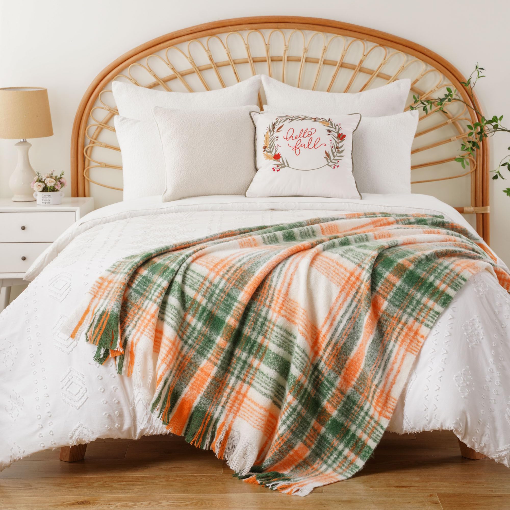 Battilo Green Plaid Throw Blanket for Couch Fall Mohair Tartan Plaid Blanket - Image 3