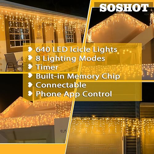 Miniatura 6 de Guirnalda de luces de Navidad para exteriores, 49 pies, 640 LED, 8 modos con control remoto y aplicación, luces de Navidad impermeables para patio,