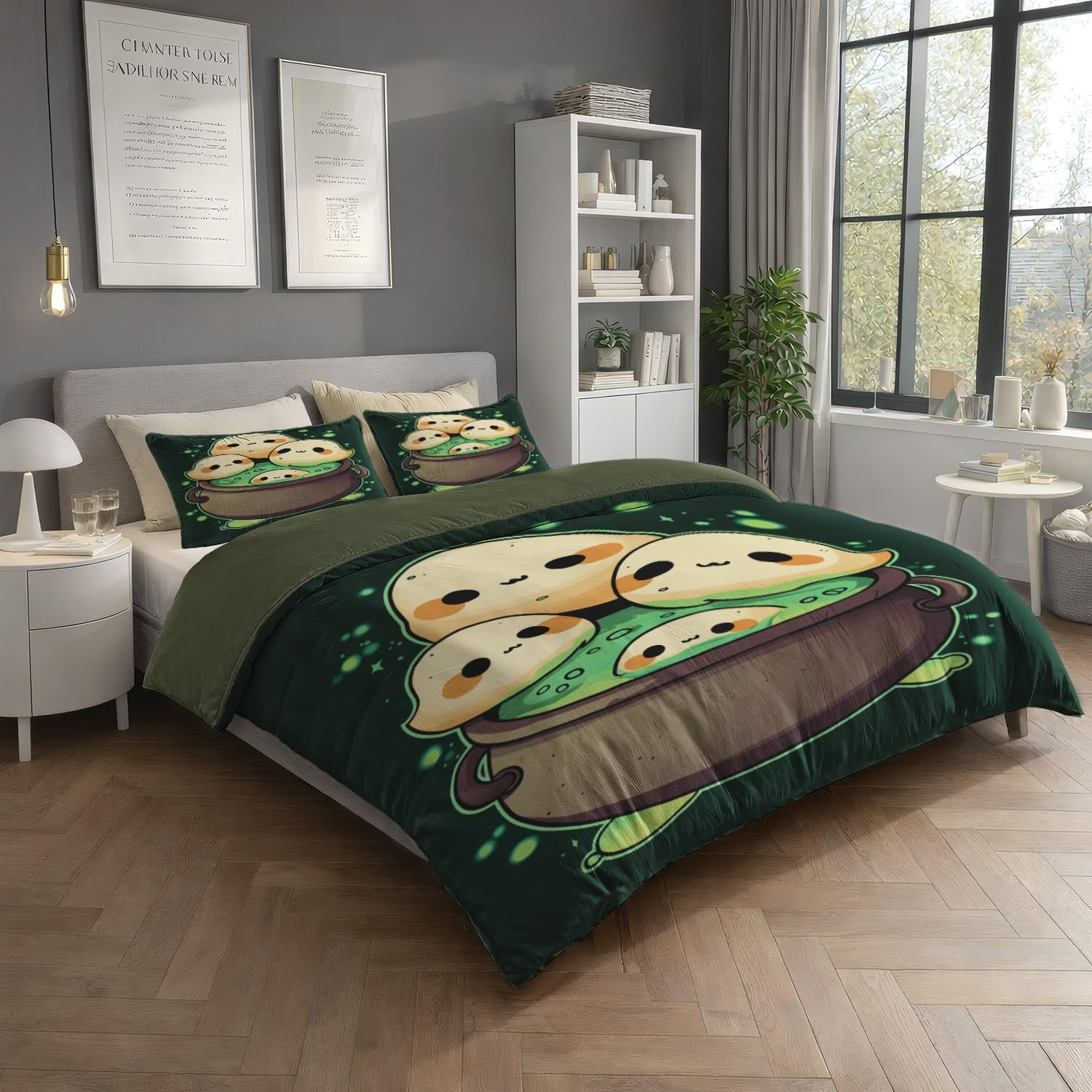 Générique Poszwa na kołdrę zielona beżowa dekoracja wnętrz 220 x 240 cm Cartoon mikrofibra zestaw pościeli uroczy tygiel duch dwustronna poszwa na kołdrę z zamkiem błyskawicznym