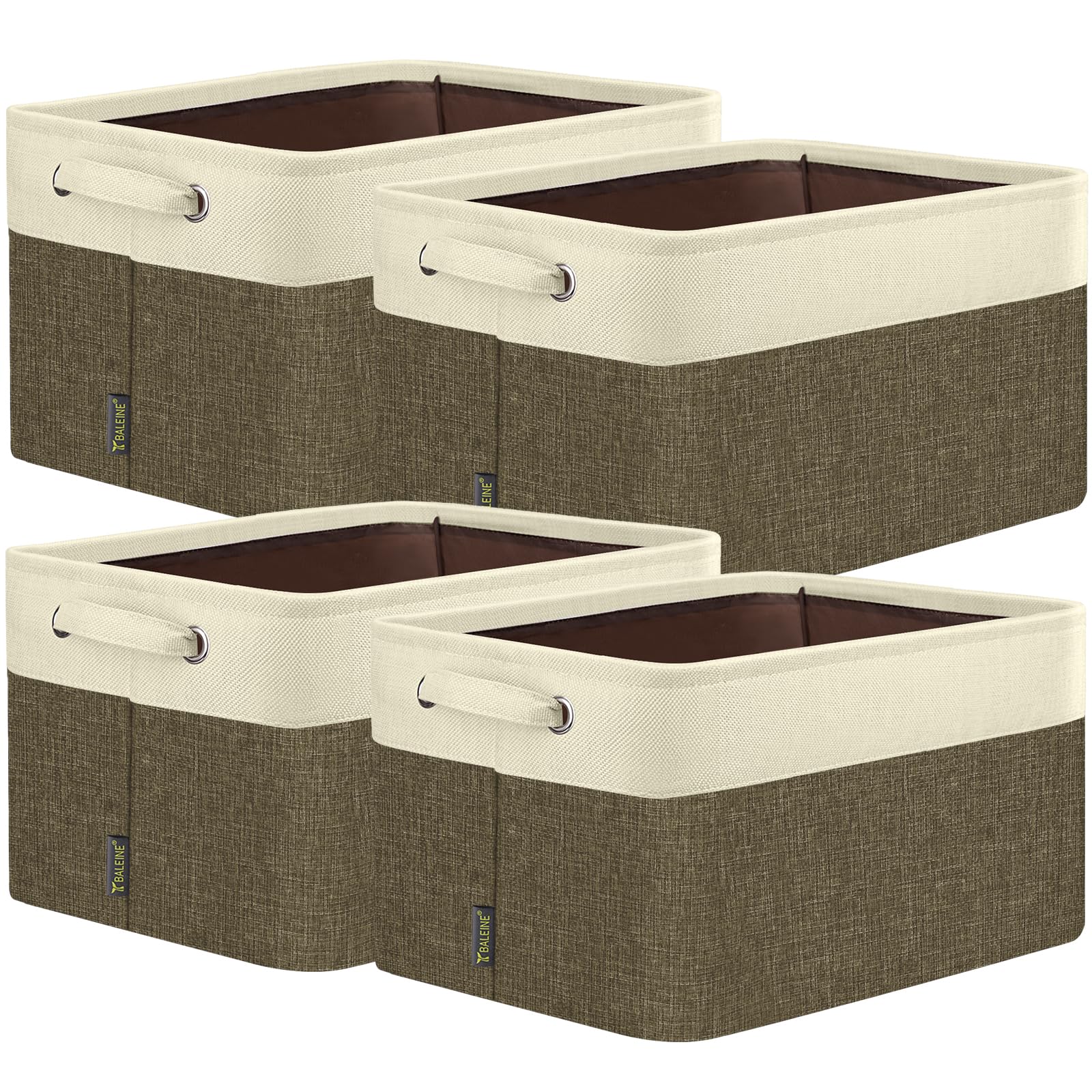 BALEINE 4 Pack Fabric Closet Storage Bins for Shelves, Linen Closet Organizers and Storage, Decorative Baskets for Organizing, Shelf, Clothes, Home, Office (Brown, 12"x8"x8")