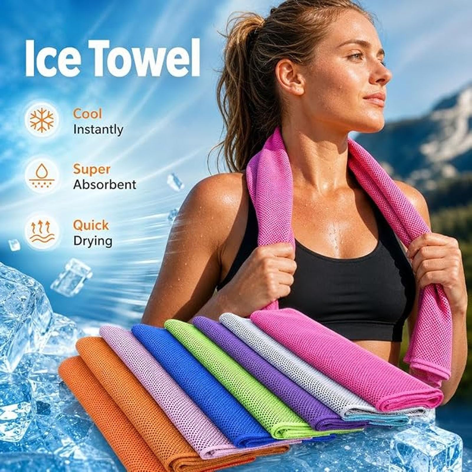 Serviette Rafraîchissante, Serviette Rafraîchissante Avec Poche À Glace, Serviette Glacée, Serviette Pour Absorber La Transpiration Au Niveau Du Cou Et Du Visage, Idéale Pour Le Yoga Et Le Sport G