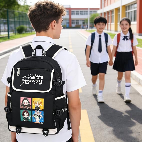 Roffatide Anime Demon Slayer Kamado Tanjirou Kamado Nezuko Laptop Backpack with USB Charging Port