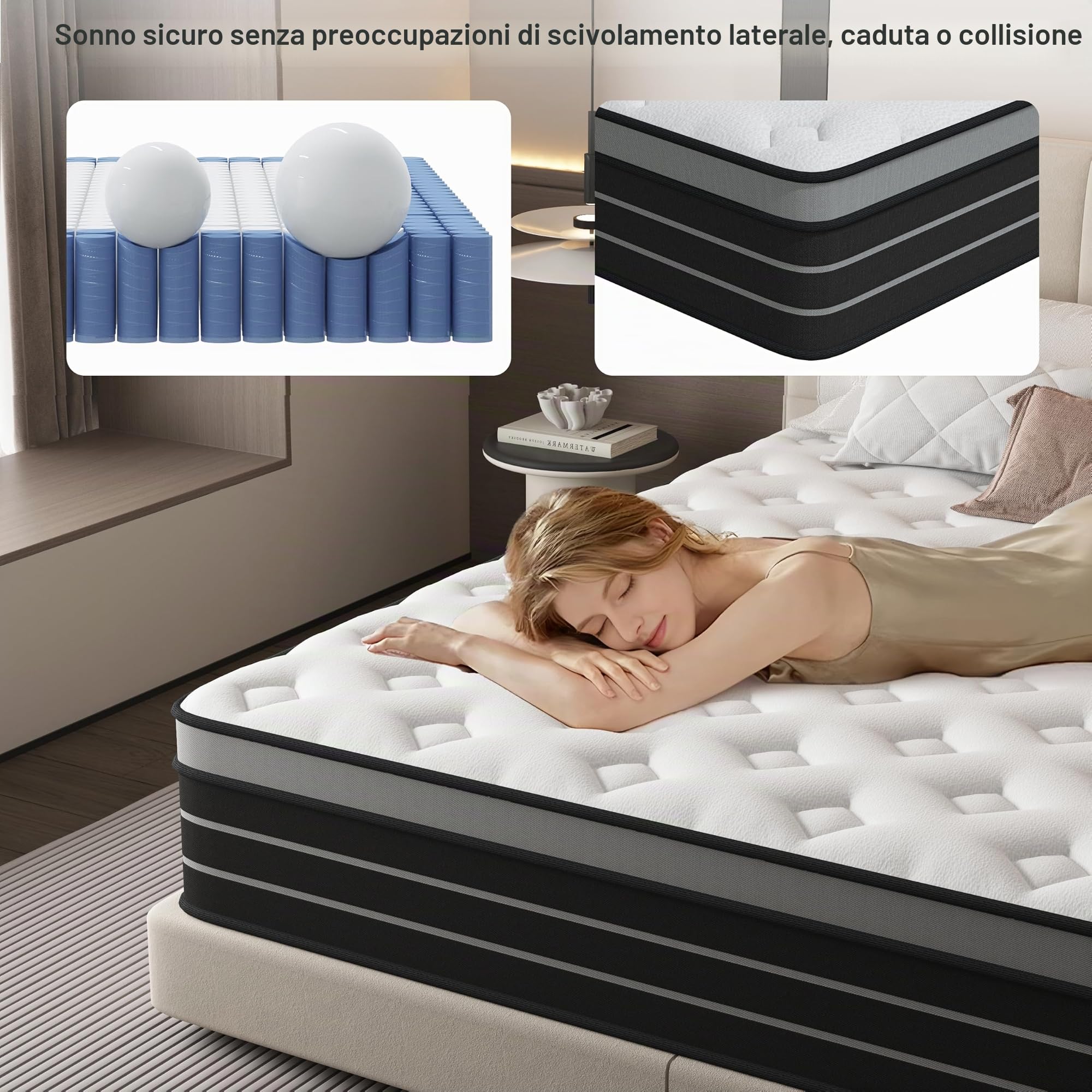 Materasso di 120 x 200 cm con sommiere a molle, durezza H3, adatto per bambini e adulti, certificato Öko-Tex, materasso ergonomico a 7 zone, altezza 20 cm