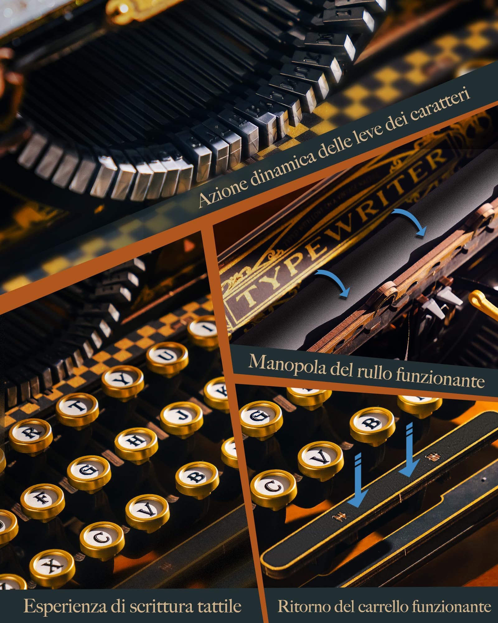 ROKR Puzzle 3D in Legno Macchina da Scrivere Meccanica Modellino Classica | Kit Costruzione Fai da Te per Adulti, Arredamento da Scrivania Retro, Mechanical Typewriter Versione Classica, LK703B