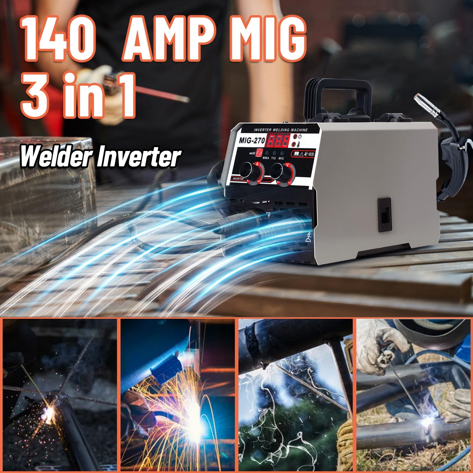 Estación de soldadura MIG multifuncional, potente y portátil, pantalla digital LED, soldadura MIG/TIG/ARC, sin gas, ideal para acero y aluminio, soldador inversor para talleres y Bricol