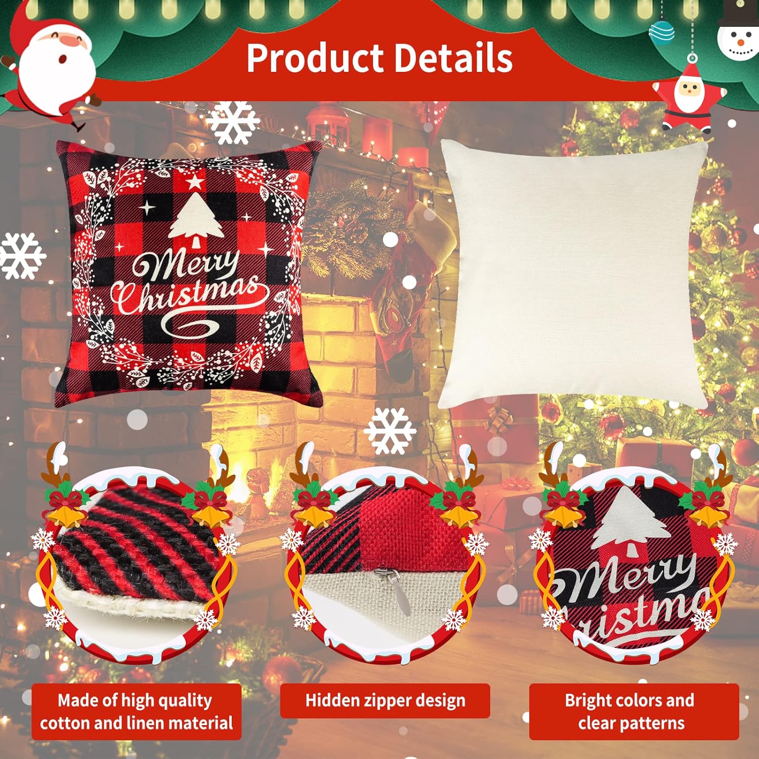 Christmas Pillow Covers 18x18,Red Black Buffalo Plaids Throw Pillow Case Christmas Decorations Set of 4 for Holiday Home Sofa Couch : Home & Kitchen