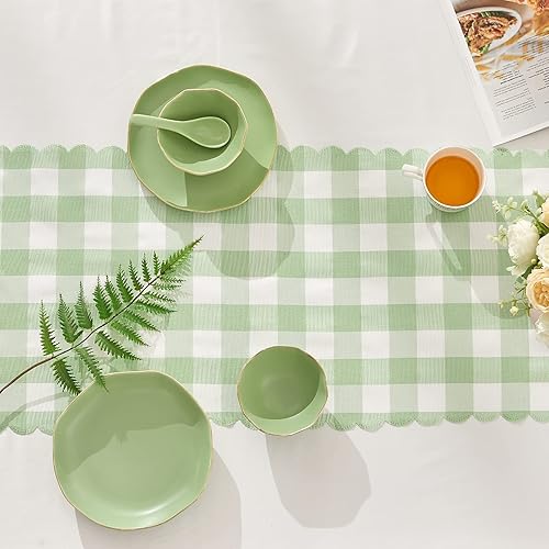 Miniatura 5 de Buffalo Camino de mesa de hilo teñido a cuadros lavable para Pascua, cocina, cena de vacaciones, comedor y picnic al aire libre (verde claro, 14 x