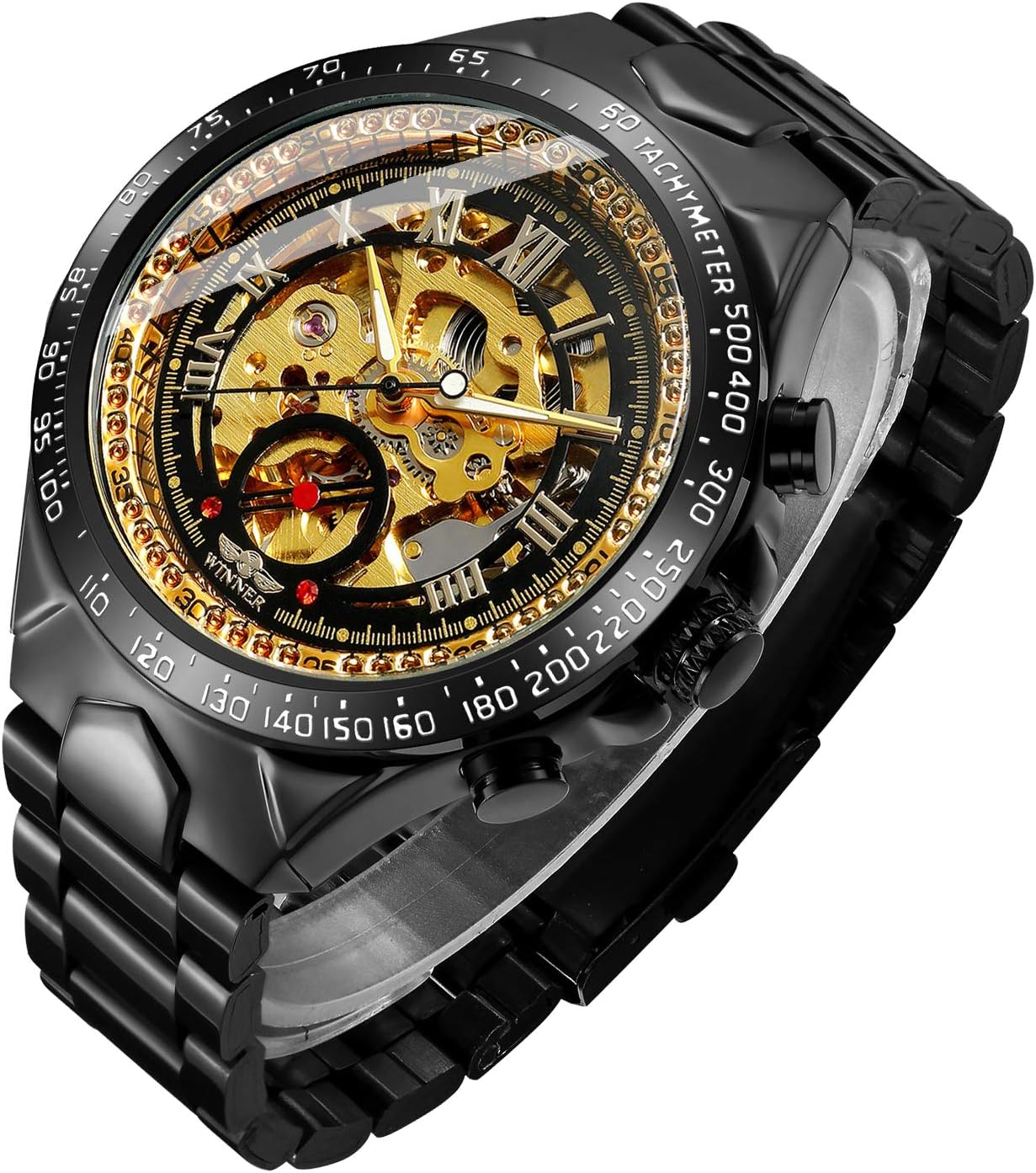 Men's Watch, Mechanical Stainless Steel Skeleton Steampunk Design Automatic Self-Winding Roman Numeral Wrist Watch