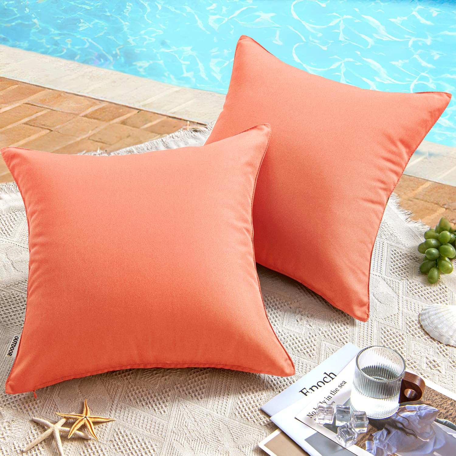 MIULEE Pack of 2 Decorative Outdoor Waterproof Pillow Covers Square Garden Cushion Sham Throw Pillowcase Summer Shell for Patio Tent Couch 18x18 Inch