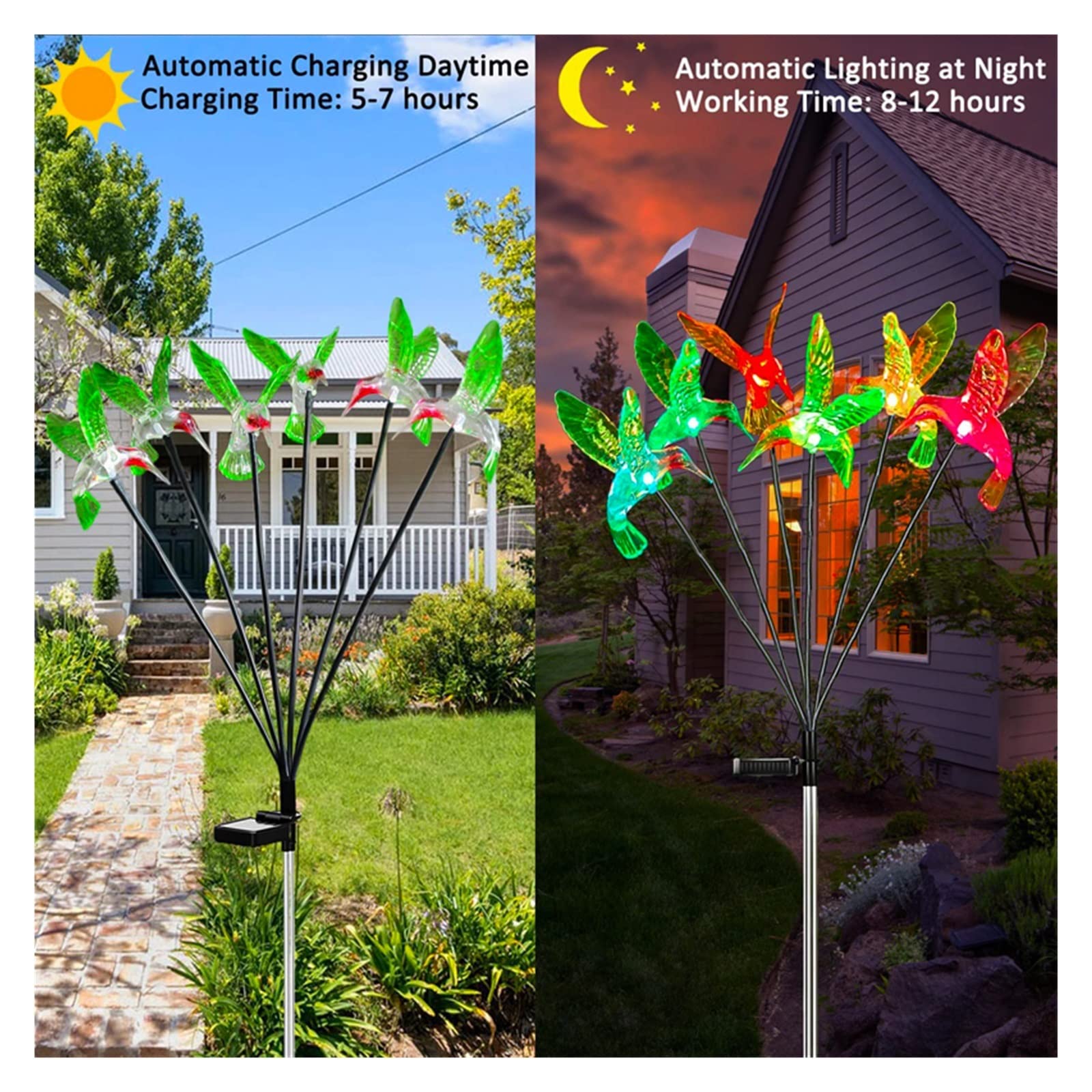 Lampy solarne do ogrodu zewnętrznego Słoneczne światła zewnętrzne Hummingbird dekoracje ogrodowe lampy trawnikowe 7 zmiana koloru wodoodporna ścieżka Patio Patio Yard lampa słoneczna Na patio, podwórk