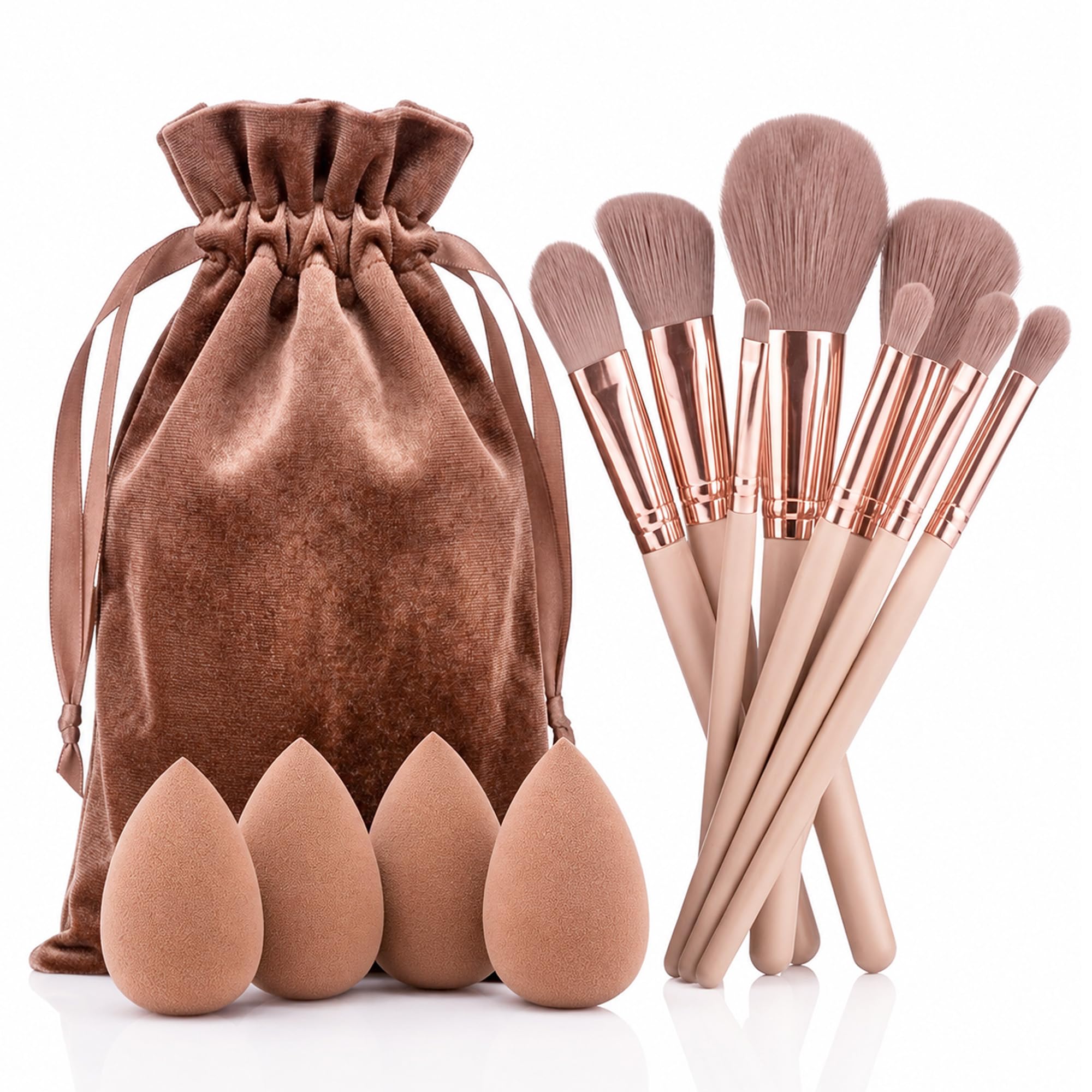 GLUN® 13 Piece Makeup Brushes Combo, Loofha with Velvet Travel Bag, Face & Eye Cosmetic Brush Collection with Blender Sponges and Cleaning Puff for Daily Beauty Use-picture-12