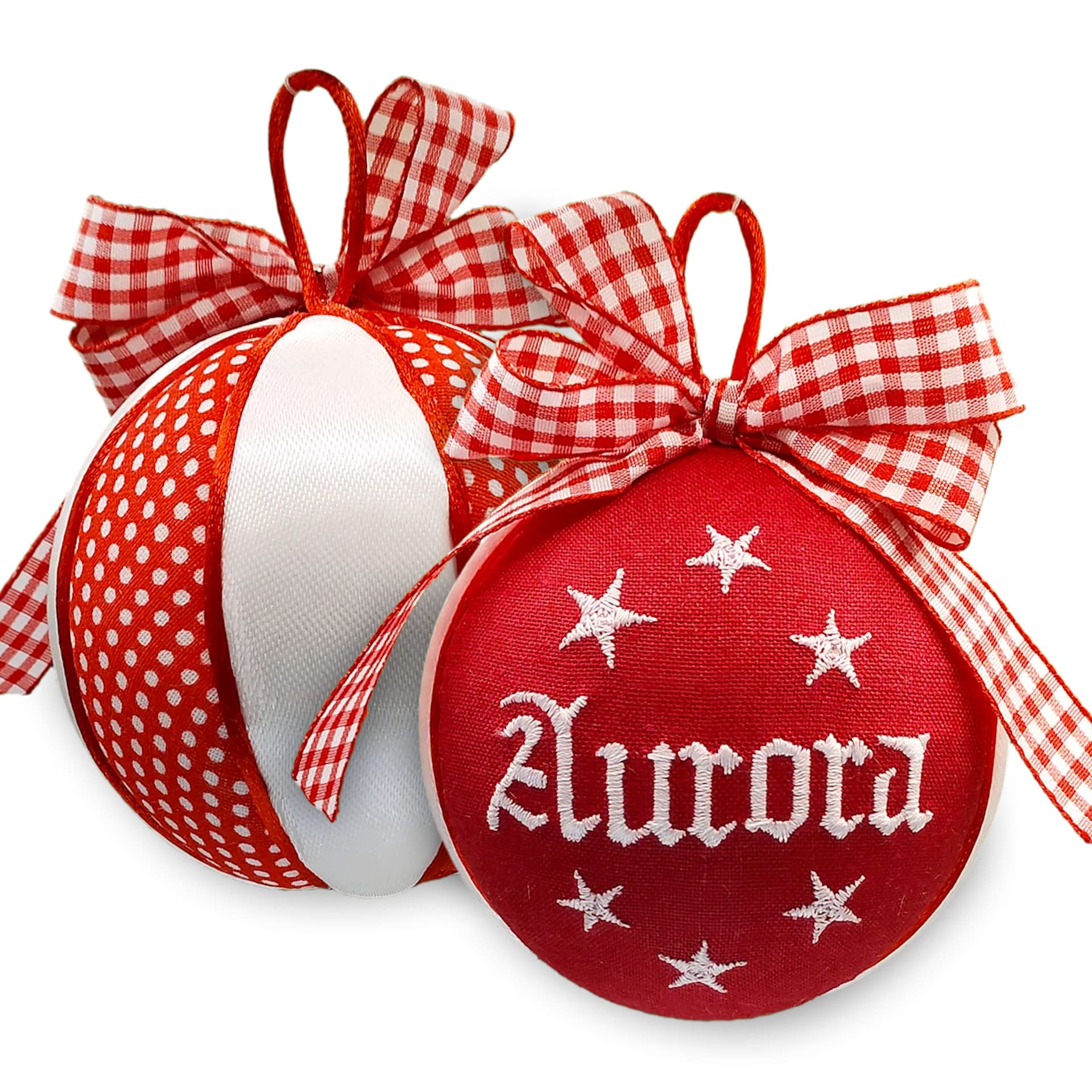 Set di 4 palline di Natale personalizzate con nome 8 cm – Decorazioni natalizie artigianali, pronte per regalo, confezionate singolarmente in eleganti scatole, Made in Italy