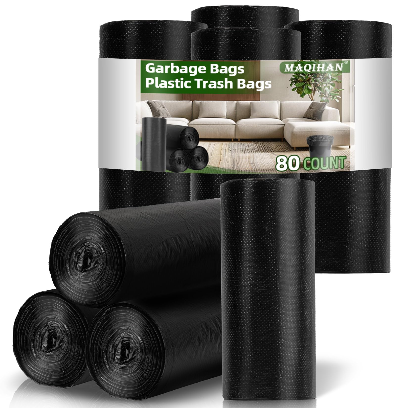 Trash Bags Bulk - 80 Count 4 Gallon Durable Garbage Bags, Small Plastic Trash Can Liners for Bedroom, Kitchen, Bathroom, Home, Shop, Office Can, Large Capacity