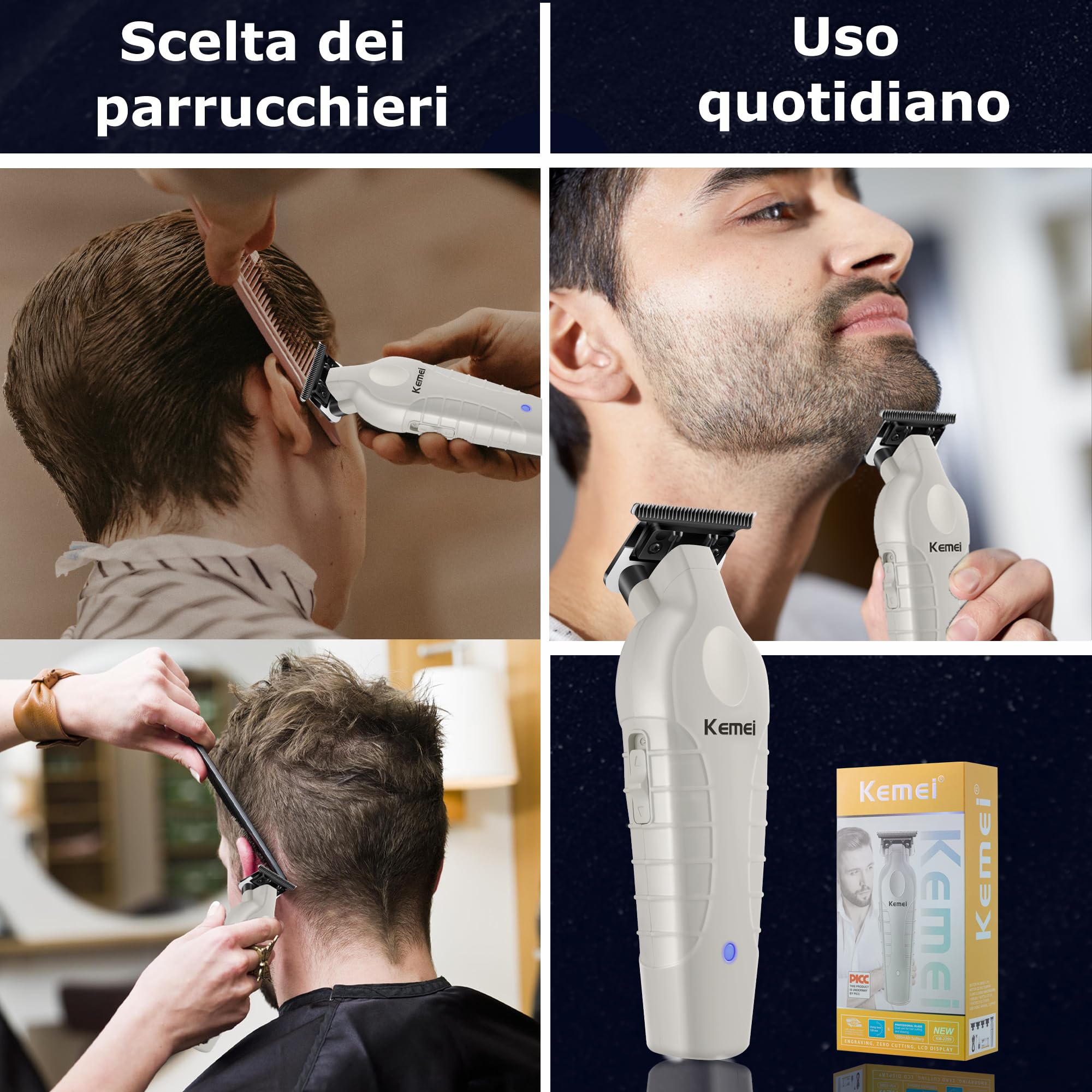 KEMEI PG2299 Regolabarba e capelli da uomo professionale, zero gapped trimmer per uomo senza fili trimmer per barbieri, grigio
