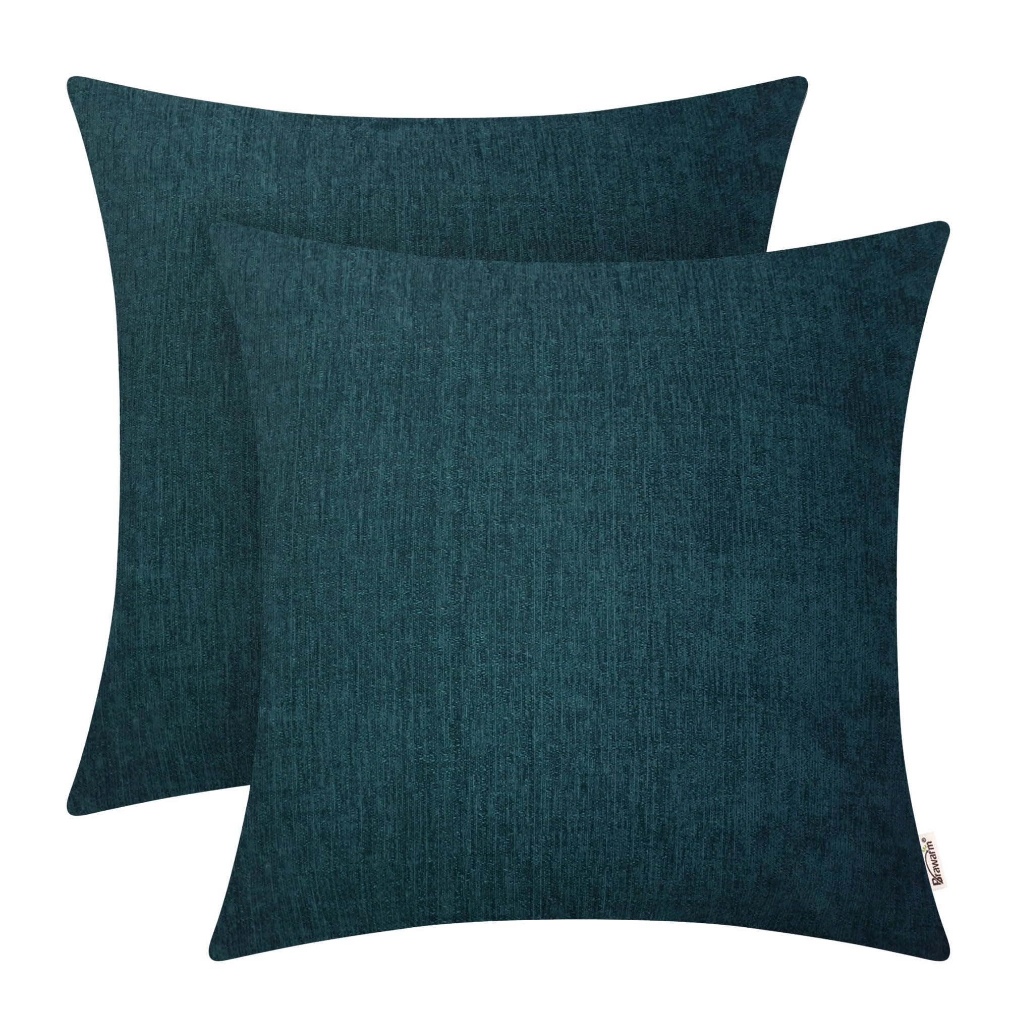 BRAWARM Pack of 2, Chenille Soft Throw Pillow Covers, Chenille Cushion Cover Pillowcase Shells, Decorative Couch Pillows for Living Room Car Sofa Chair 50cm x 50cm Deep Lagoon