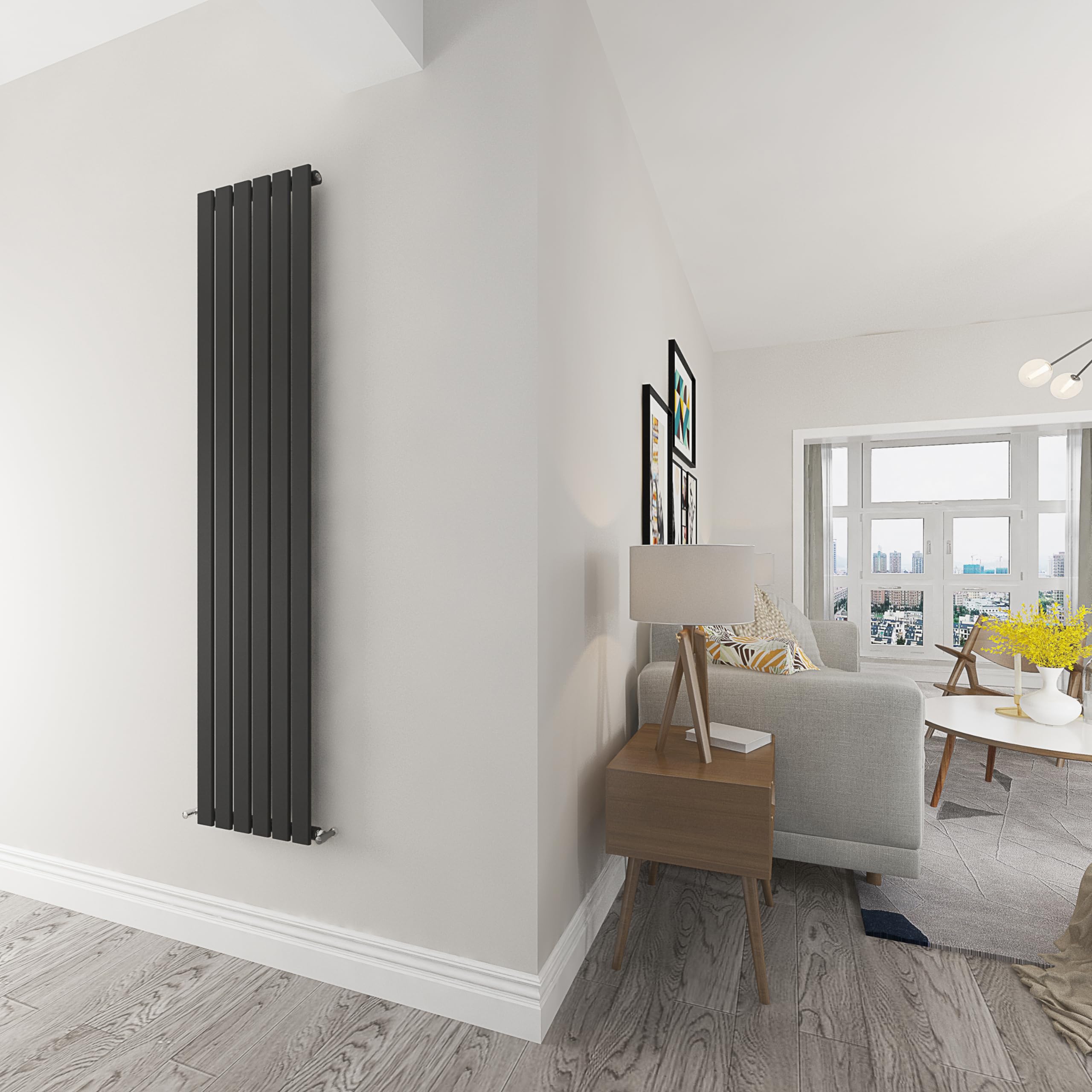 Black Flat Tube Radiator Single Modern Central Heating Radiator Designer 1800x408mm Radiator