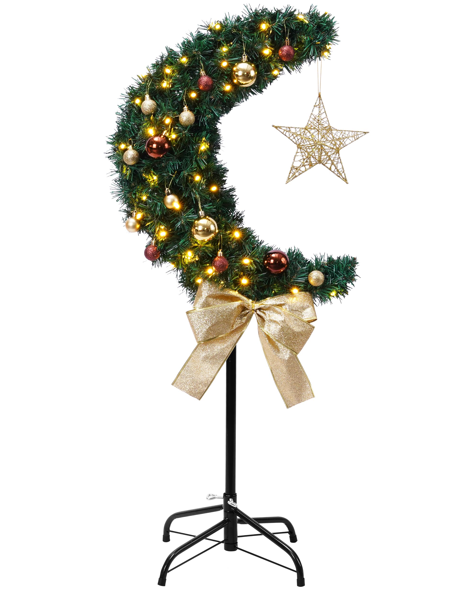 120 Adjutable LED Lighted Eid Ramadan Moon Tree Handmade Mubarak Muslim Islamic Crescent Moon Star Artificial Trees Garden Party Living Room Decor for Home Decorations, 3.8 FT