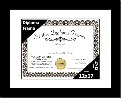 Vista 84 de Creative Picture Frames Marco de diploma negro clásico de 12 x 16 pulgadas con paspartú negro con caballete de vidrio y ganchos de pared instalados