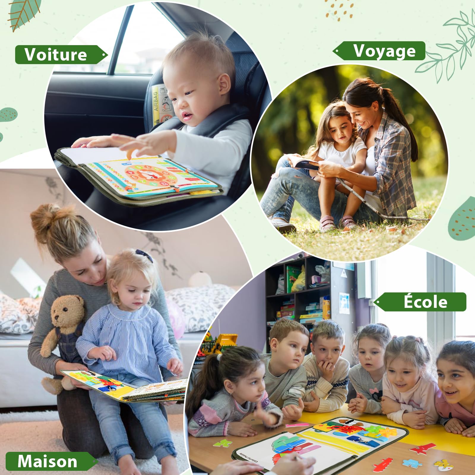 Française Busy Board Jouet Montessori 3 Ans, 8 in 1 Jeux Montessori Éducatif Jouets d'Activité et de Développement, Jeux Avion Voiture Enfant Voyage, Cadeau pour Enfants Garçon Fille 3 4 5 Ans