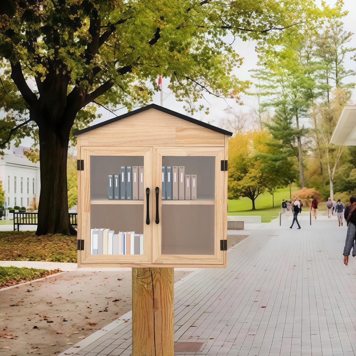 Little Library Box Outdoor Kit Solid Wood Free Little Library Waterproof Blessing Box for Community Sharing, Schools (20"×14.3"×21.85")
