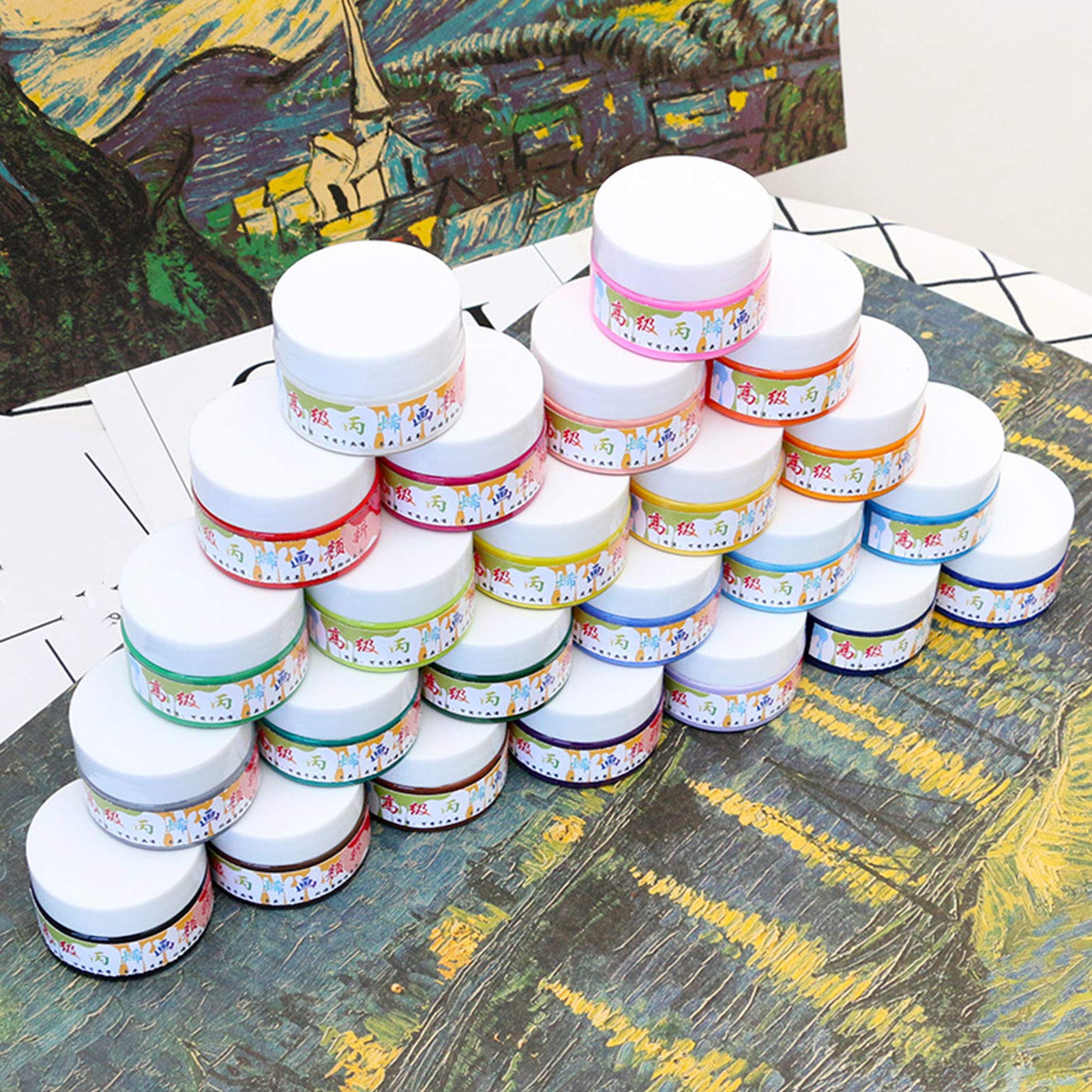 Professionelles Acrylfarben-Set mit 24 Farben, Künstler-Malpigment für DIY-Zeichnung, Wandfarbe mit leuchtenden Farben und cremiger Konsistenz, schnell trocknend für Stoff, Holz,