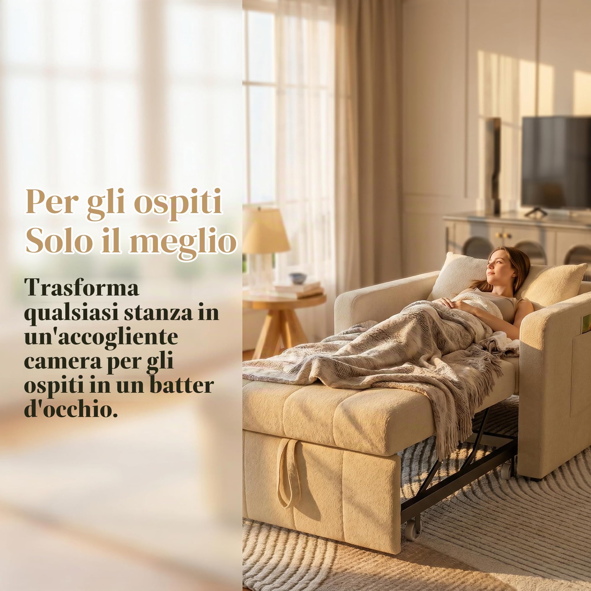 Poltrona letto 3-in-1 con funzione letto, sdraio pieghevole, poltrona letto, letto singolo, poltrona lounge, letto contenitore, divano letto con schienale regolabile, divano letto 190x108x56