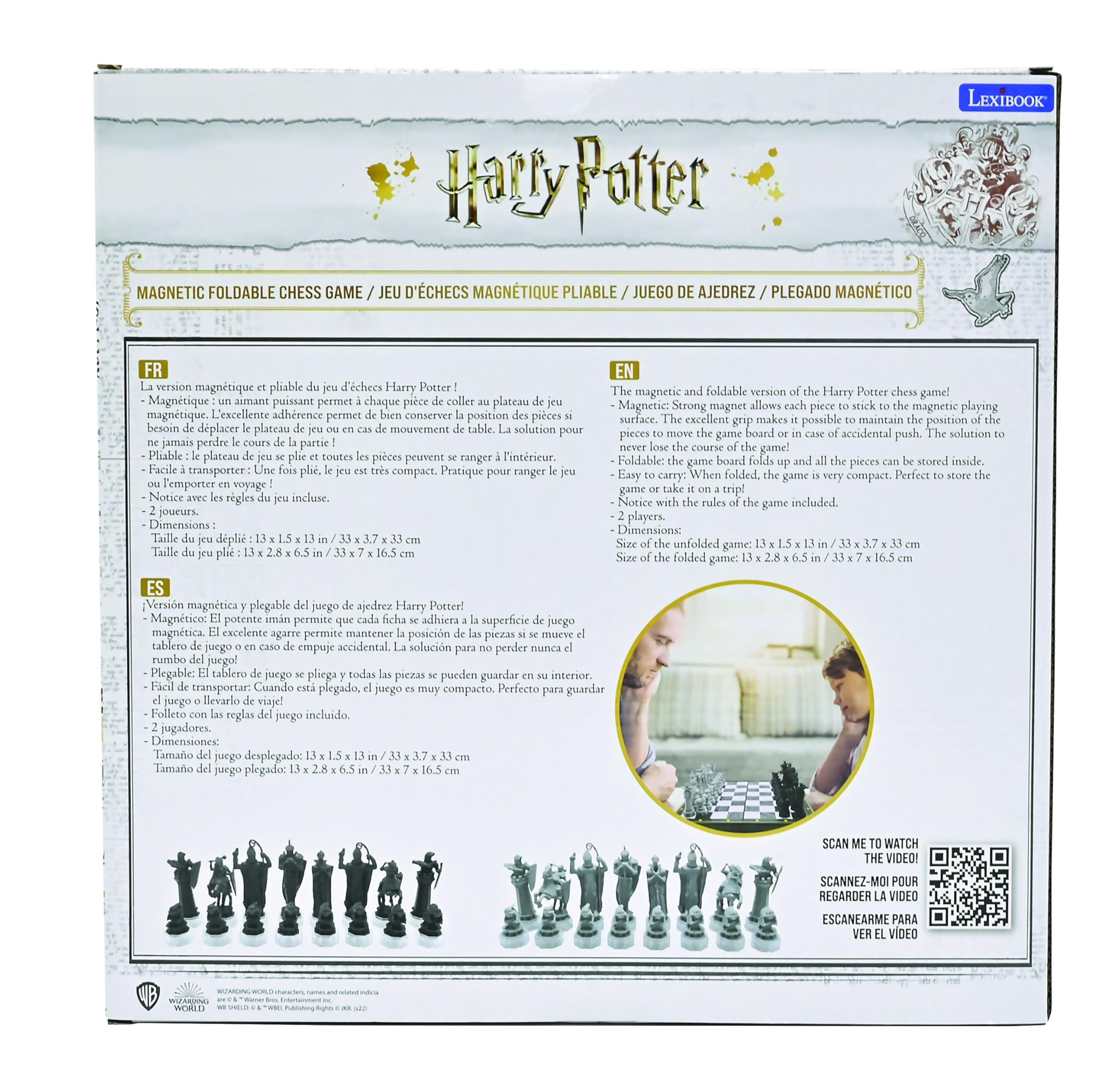 Lexibook, Harry Potter Schachspiele - Magnetisches und faltbares Schachbrett, 32 Figuren, Familienspiel, CGM300HPLXB, Schwarz/Weiß