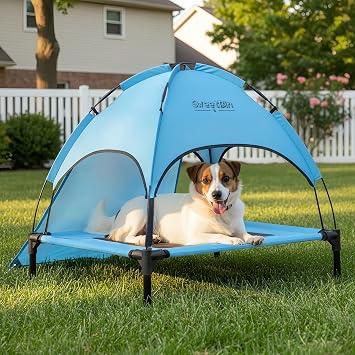 S/M/L Outdoor Elevated Dog Cot with Canopy & Side Shade for Camping Small Medium Dogs Carry Bag, Portable Cooling Raised Dog Bed