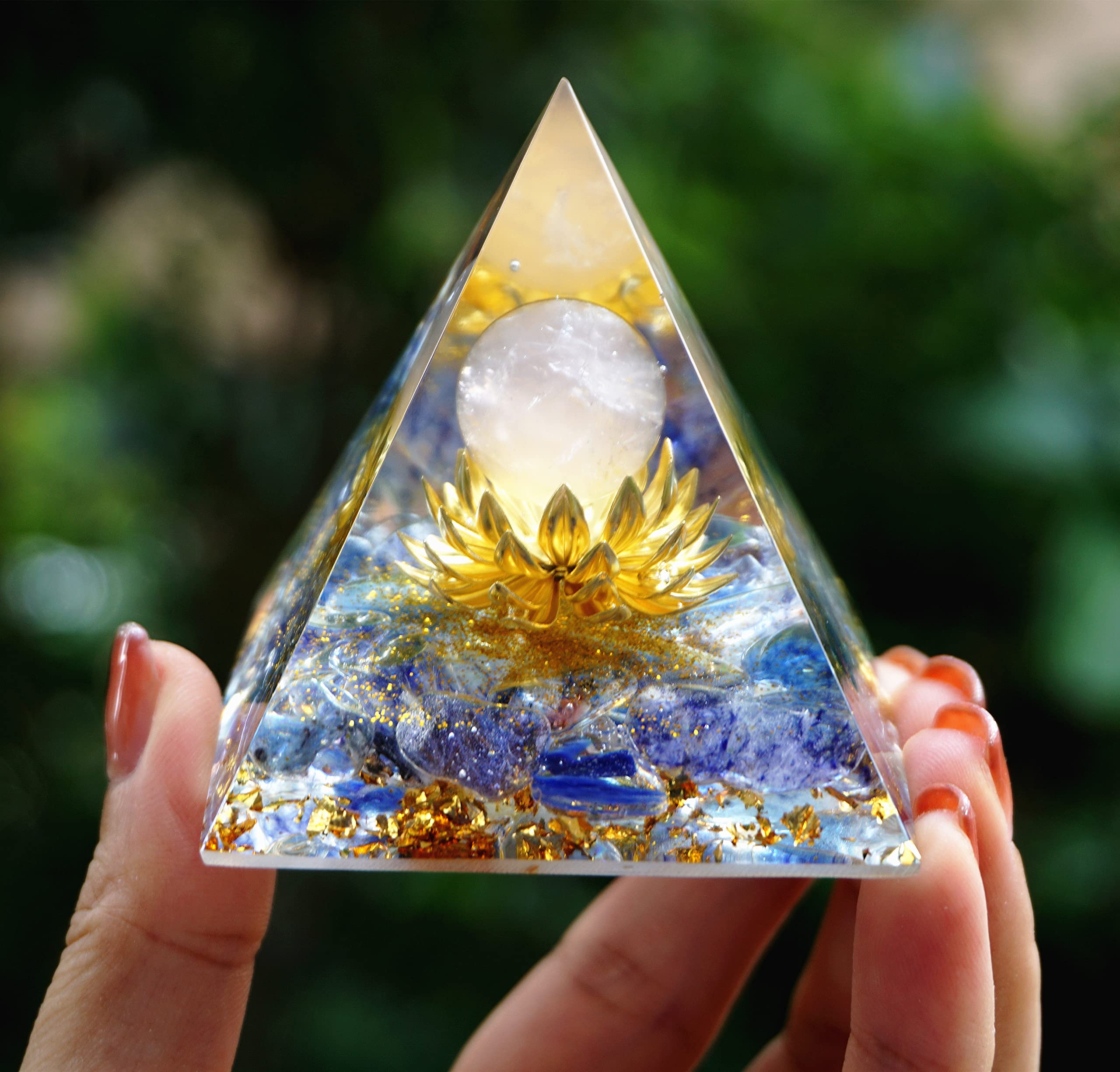 Flower of Life Orgonite Money Healing Crystal Pyramids for Positive Energy Citrine with Tiger's Eye Stones and Luck White Crystal That Promotes Wealth, Prosperity and attracts Success