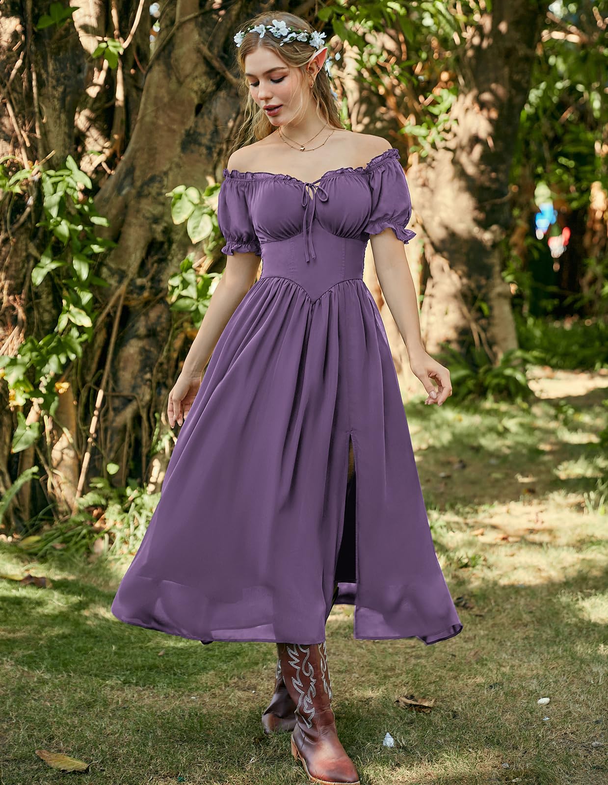 Scarlet Darkness - Abito a corsetto da donna con spalle scoperte, costume rinascimentale, a maniche corte, con tasche