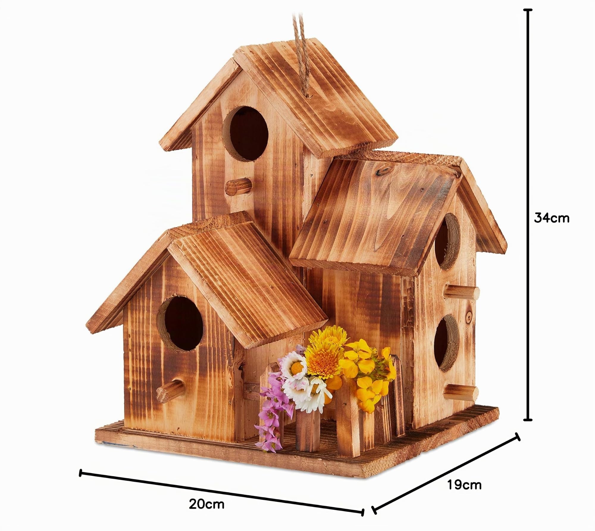 Relaxdays Casetta per Uccelli, da Appendere, Balcone, Terrazza, Giardino, in Legno Bruciato, Nido, 34x20x19 cm, Naturale