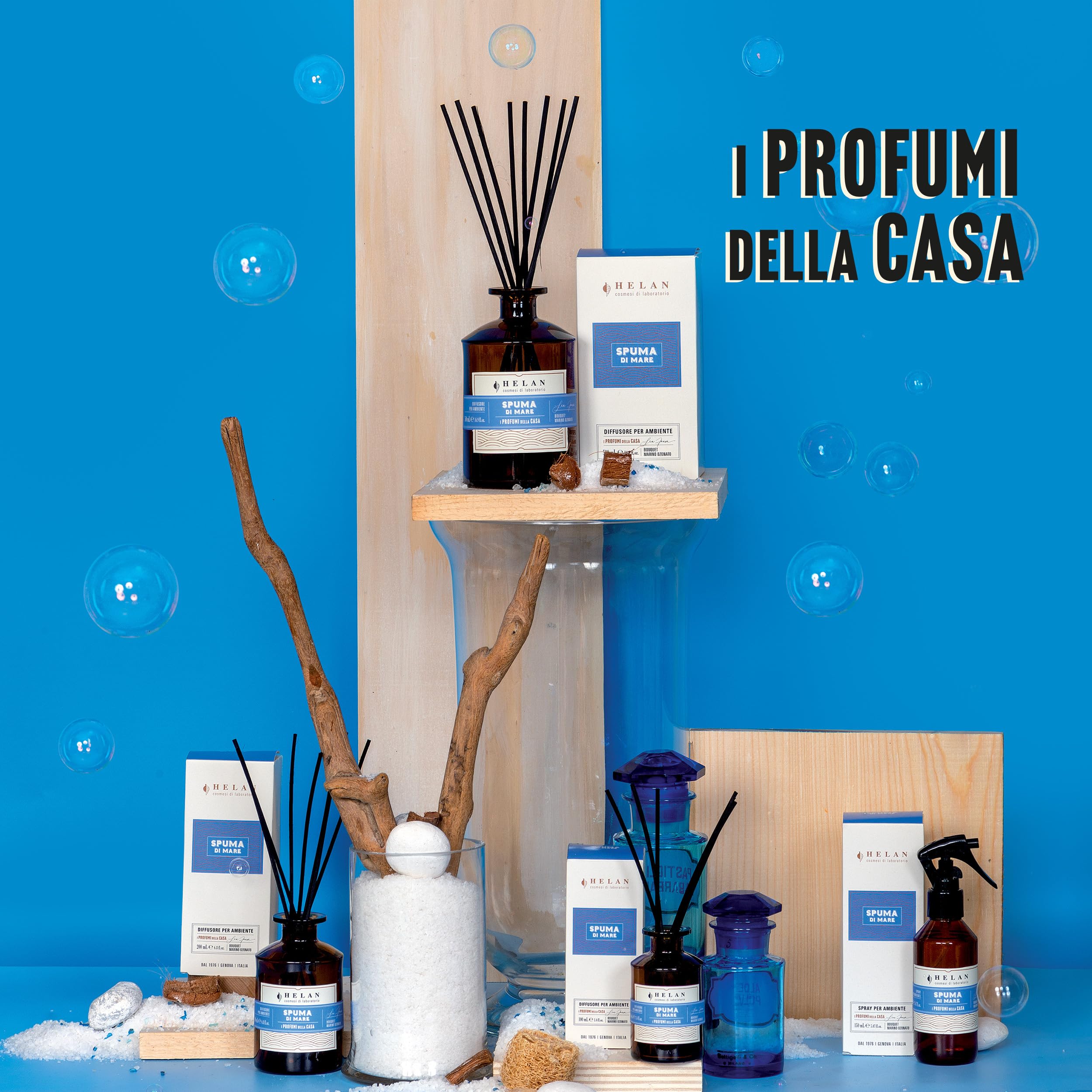 Helan Spuma di Mare odświeżacz powietrza z patyczkami do dyfuzorów z nutami soli morskiej i geranium, pomysł na prezent, odświeżacz powietrza i odświeżacz powietrza, 500 ml, wyprodukowano we Włoszech