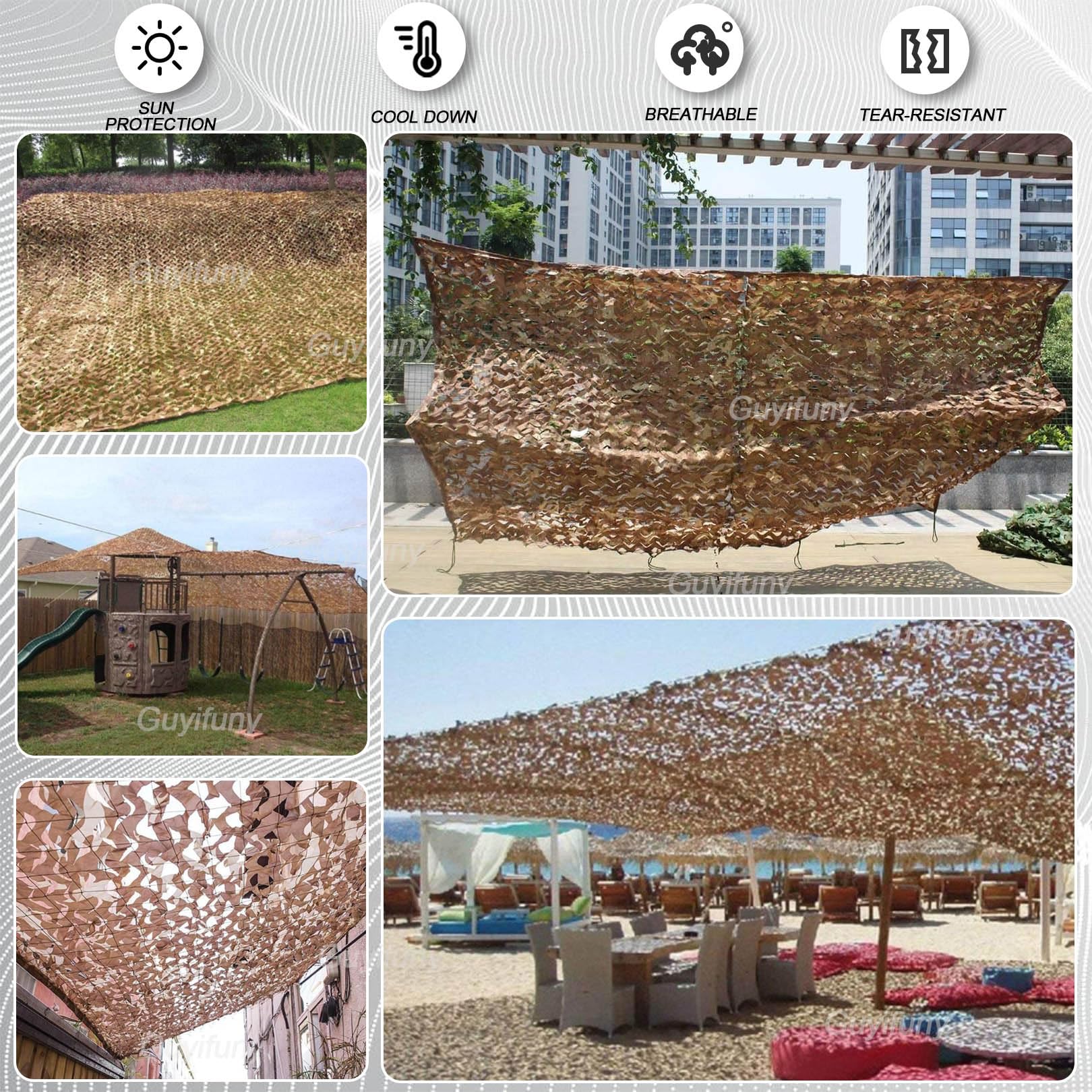 Red de Camuflaje 210D Oxford Tela Parasol Cubierta de toldo Protector Solar al Aire Libre Red de Camuflaje para Caza Tiro a ciegas Camping Decoraciones de Fiesta temática Militar, Desierto,
