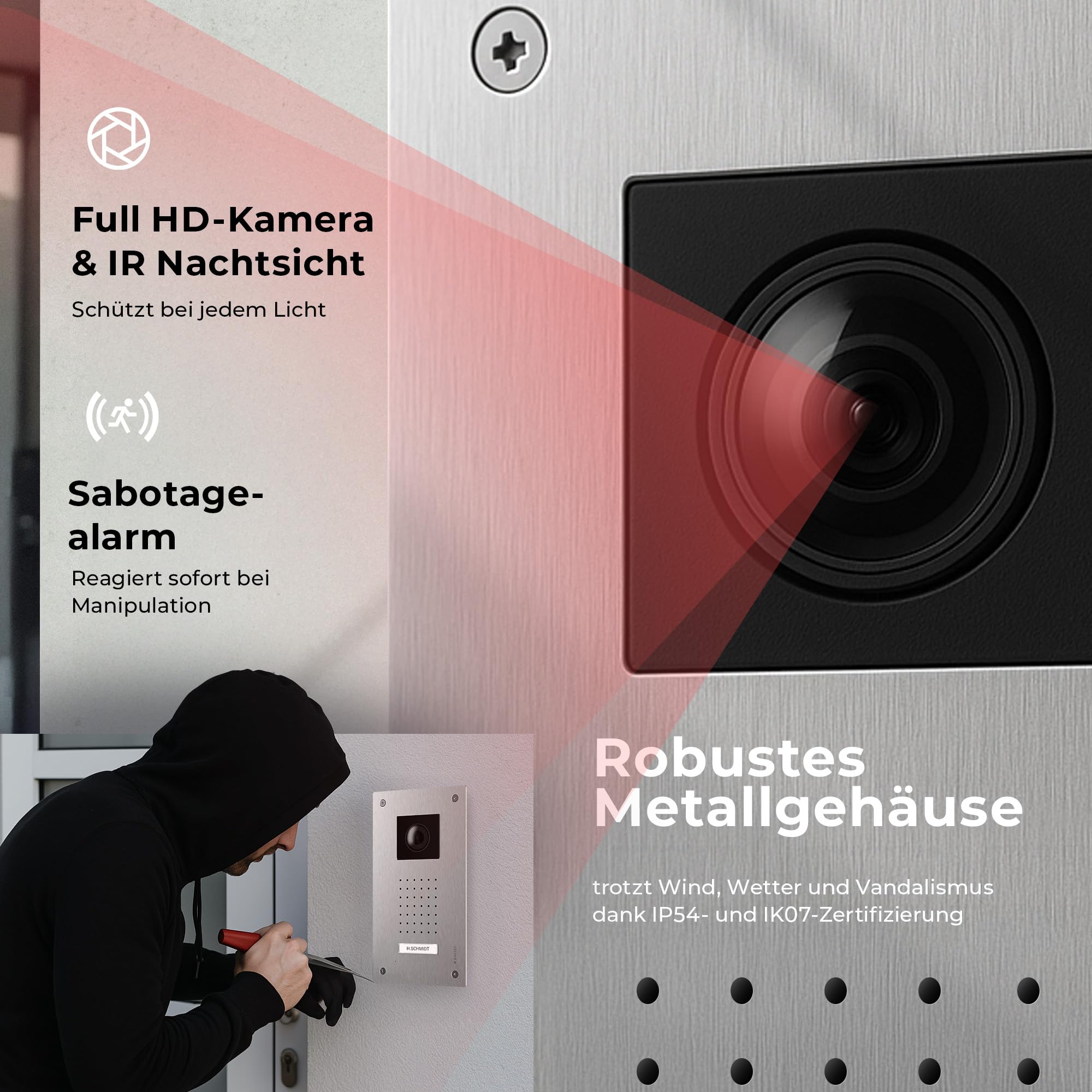 Entri Video Türsprechanlage, Unterputz Türklingel mit Kamera, Smartphone App, 1 Familienhaus, Video Türklingel, 2x7 Zoll HD-Monitor, Full HD Kamera, Gegensprechanlage mit Türöffner und Klingel 2 Draht