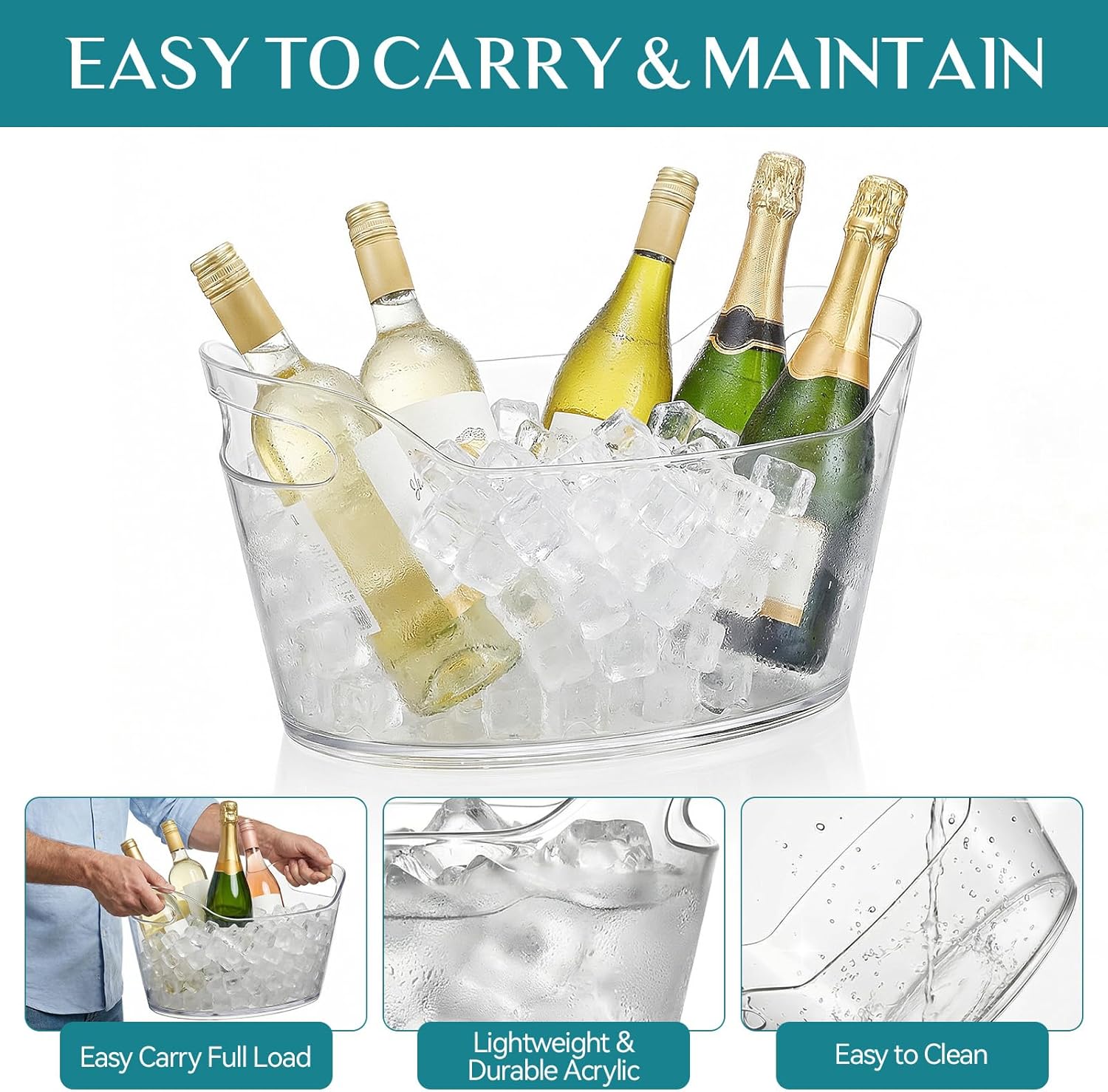 6.5L Ice Buckets for Parties 2 Pack, Beverage Tub with 2 Ice Scoops, Champagne Bucket for Beer, Wine, Cocktails, Mimosa Bar, Weddings & Home Drinks Chilling