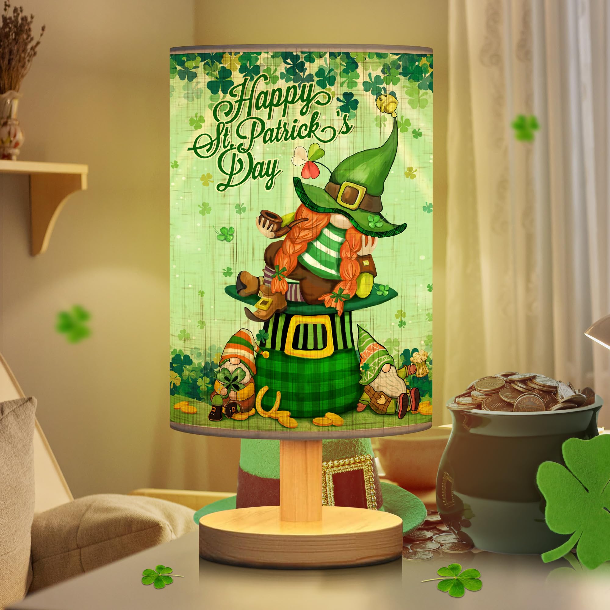 Photo 1 of ***** PACK OF 2 *****Green Gnome Table Lamp, Leprechaun Bedside Lamp, Shamrock Hat Lamp, St Patricks Day Decorations for Home, Living Room, Bedroom, St Patricks Day Decor Table Lamp LED Bulb Included