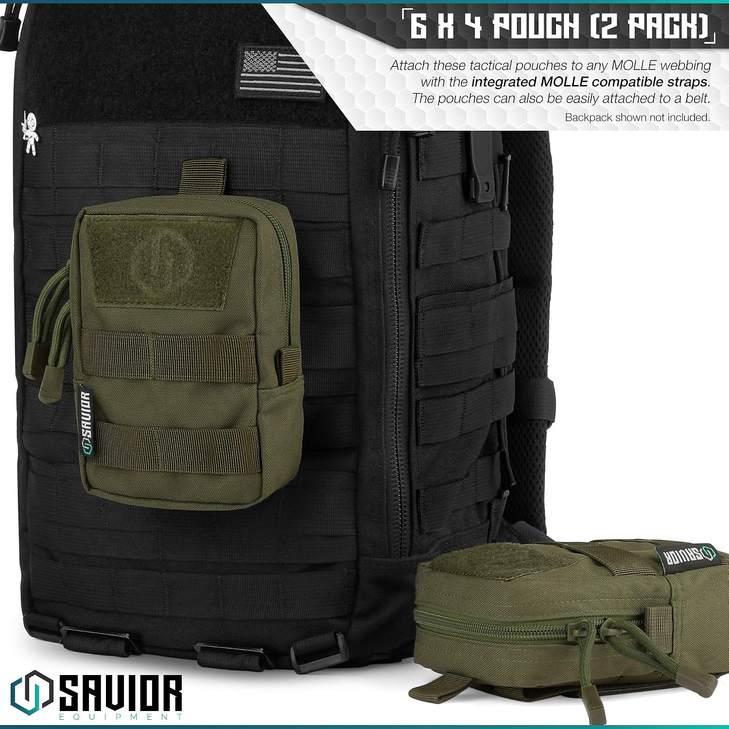 Savior Equipment Tactical Lightweight EDC Molle Pouches Versatile Compact Accessory Utility Tool Organizer Belt Waist Bag, 2-Pack