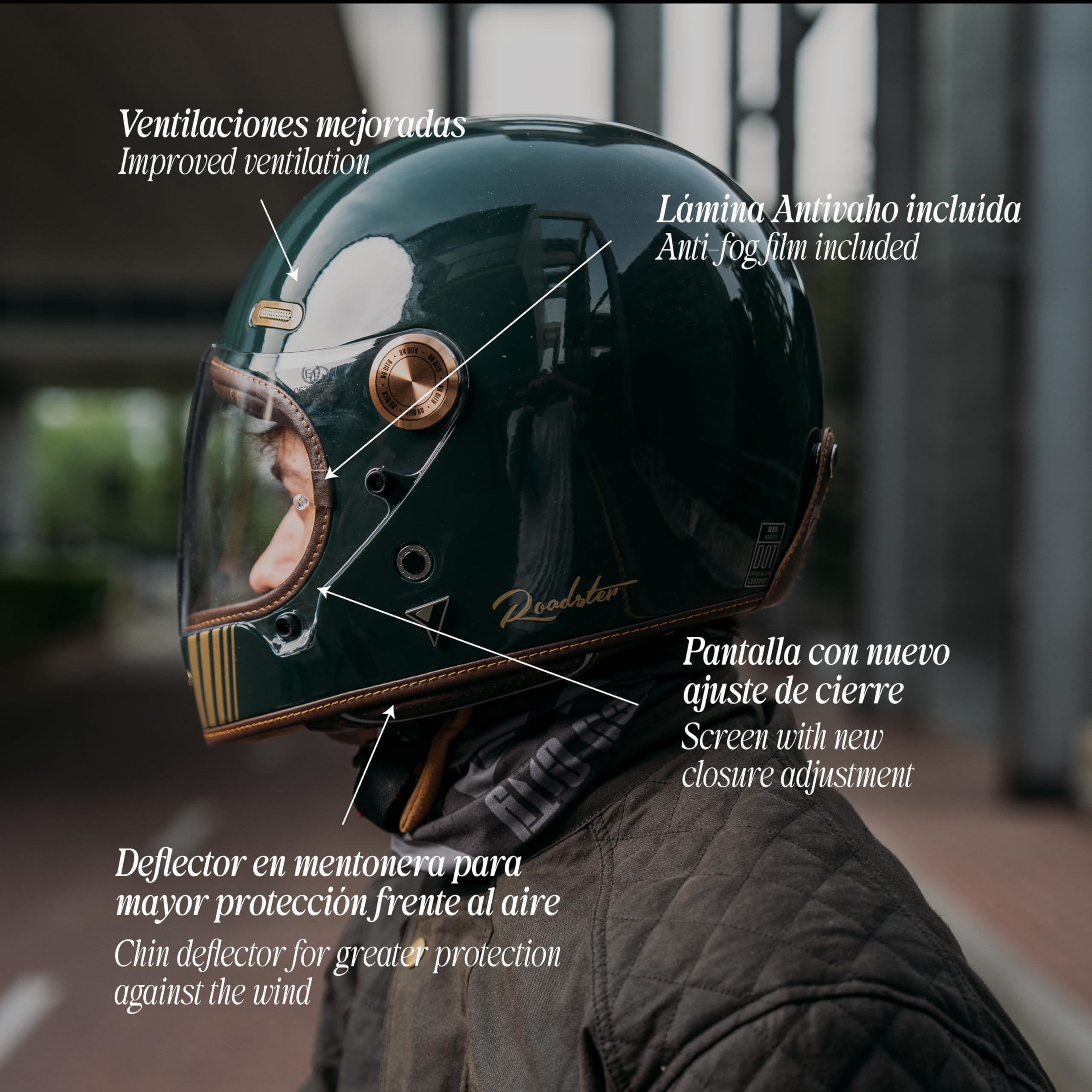 BY CITY - Casco Integral Roadster III - Fibra De Vidrio Resistente Y Ligera - Relleno Multi-Densidad para Absorción De Impactos - Visor Inyectado con Tratamiento Antivaho - Talla L - Verde Oscuro