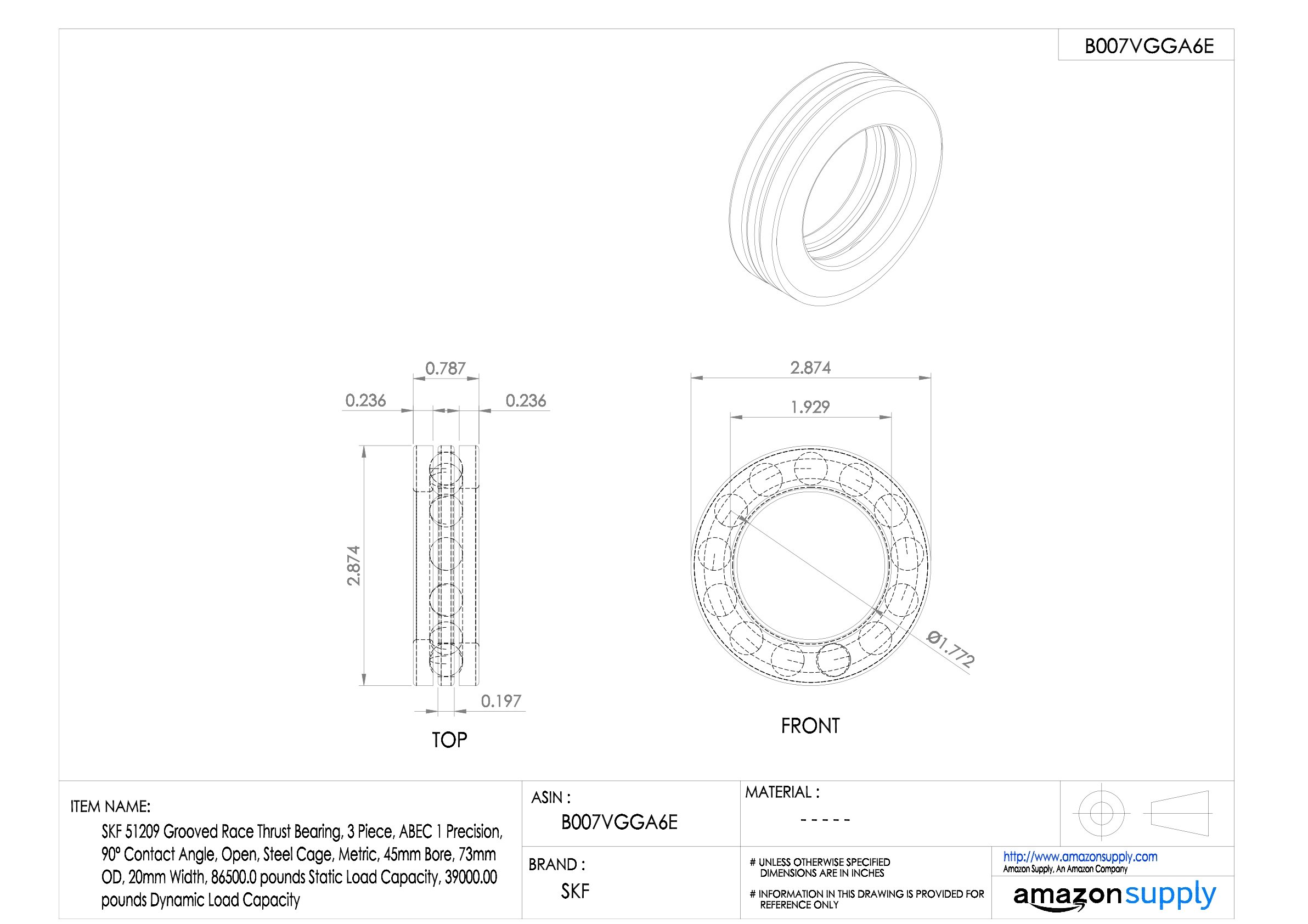 SKF - Axial-Rillenkugellager 51209 - Innen 45 mm - Außen 73 mm - Breite 20 mm