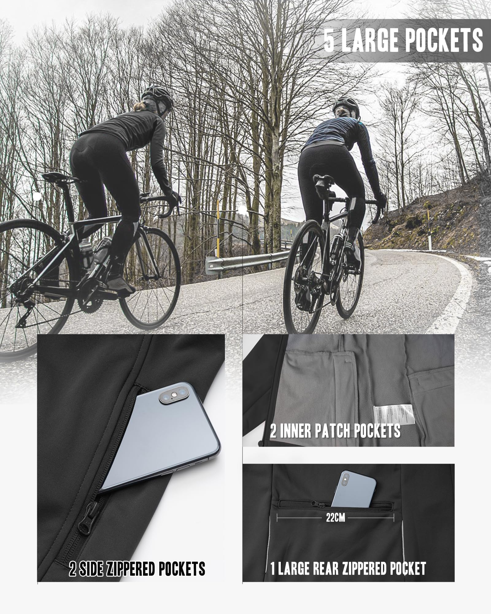 33,000ft Veste de cyclisme pour femme - Veste softshell imperméable - Coupe-vent - Veste fonctionnelle doublée en polaire - Veste de transition réfléchissante - Pour l'hiver - Pour le cyclisme, la