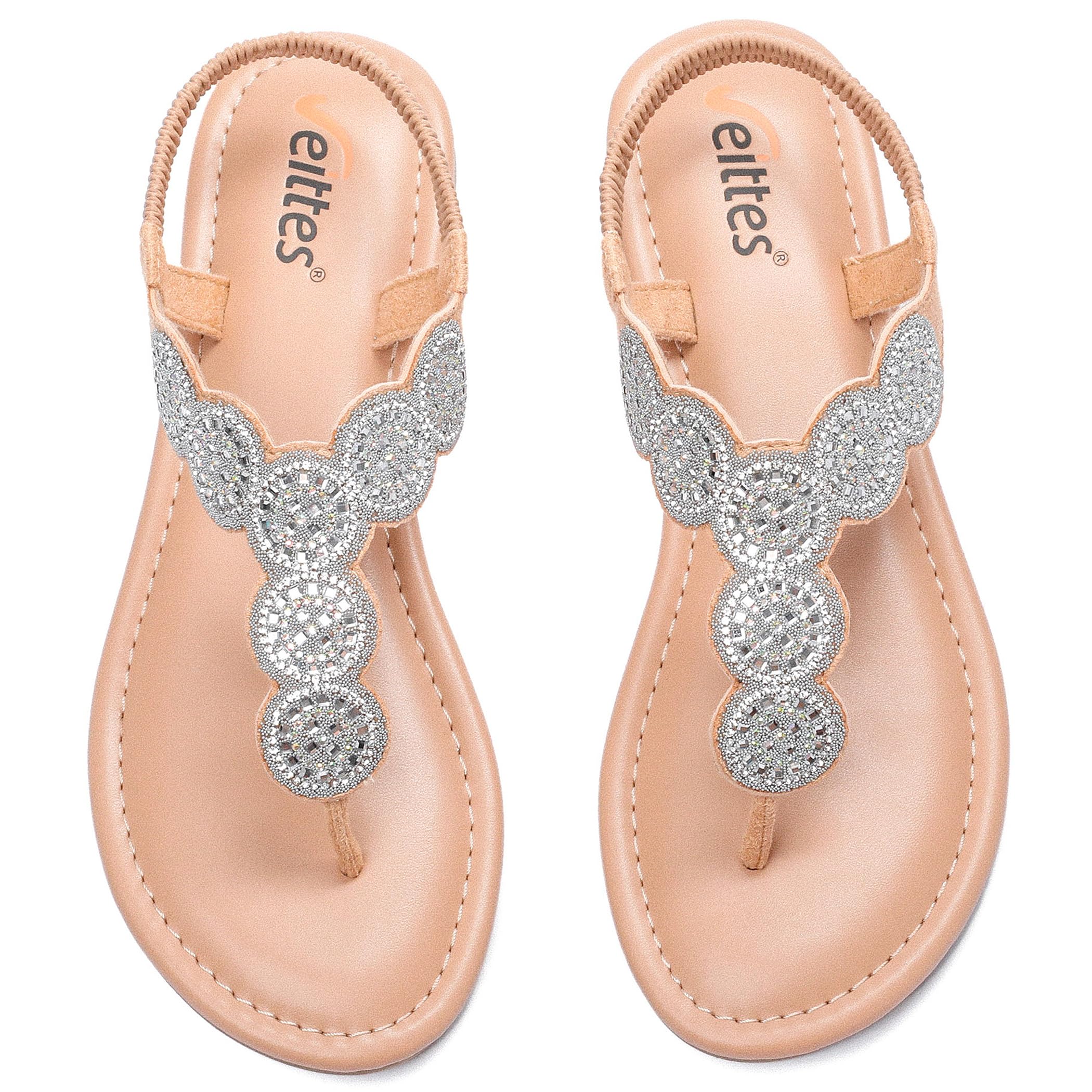 Veittes Women's Flat Sandals - Stylish classic Bohemian T-Strap Ankle Strap Thong Summer Sandals.(2307004,SV/MF,9)